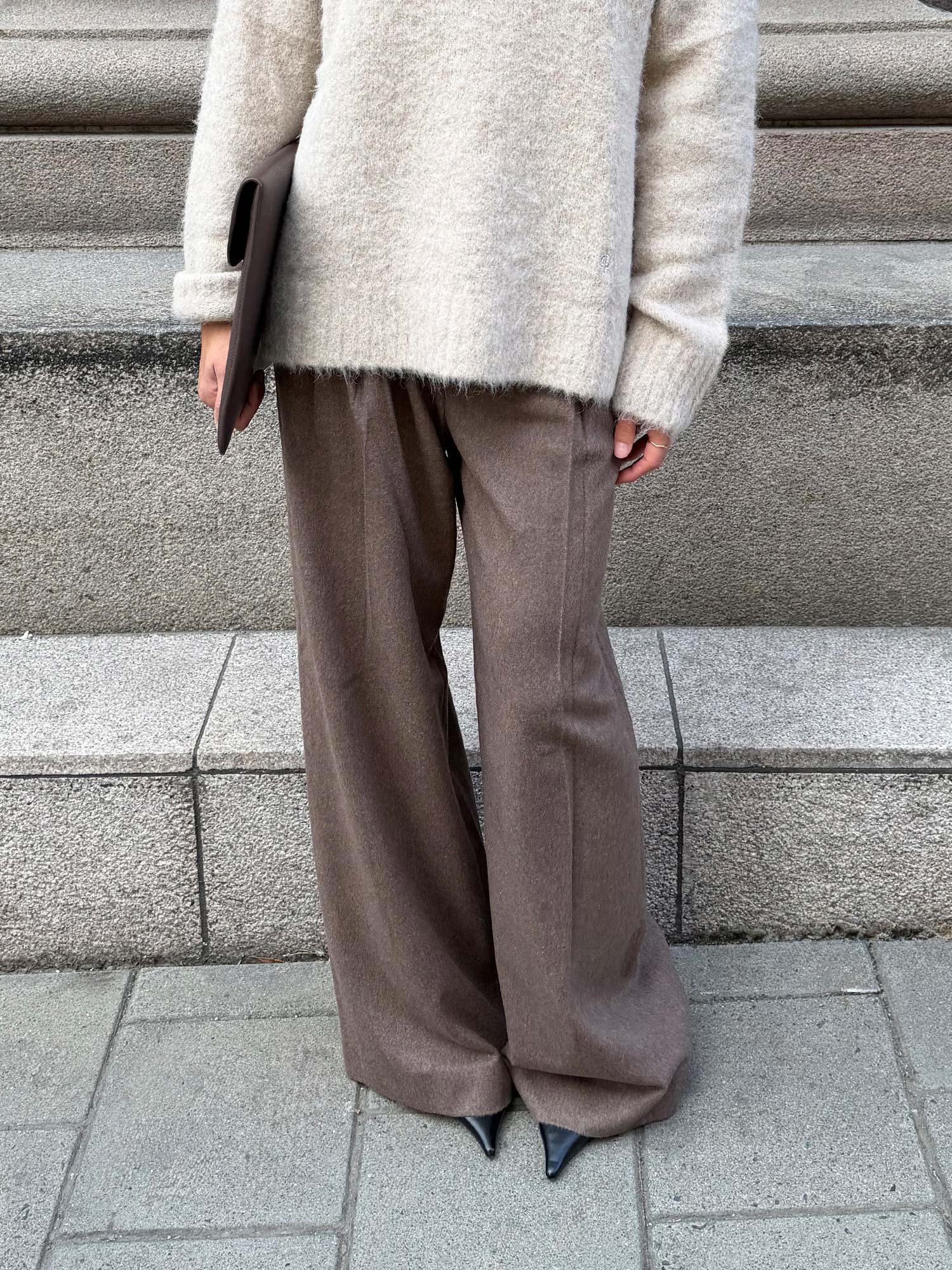 Ava Wool Trousers - Dark Taupe Melange
