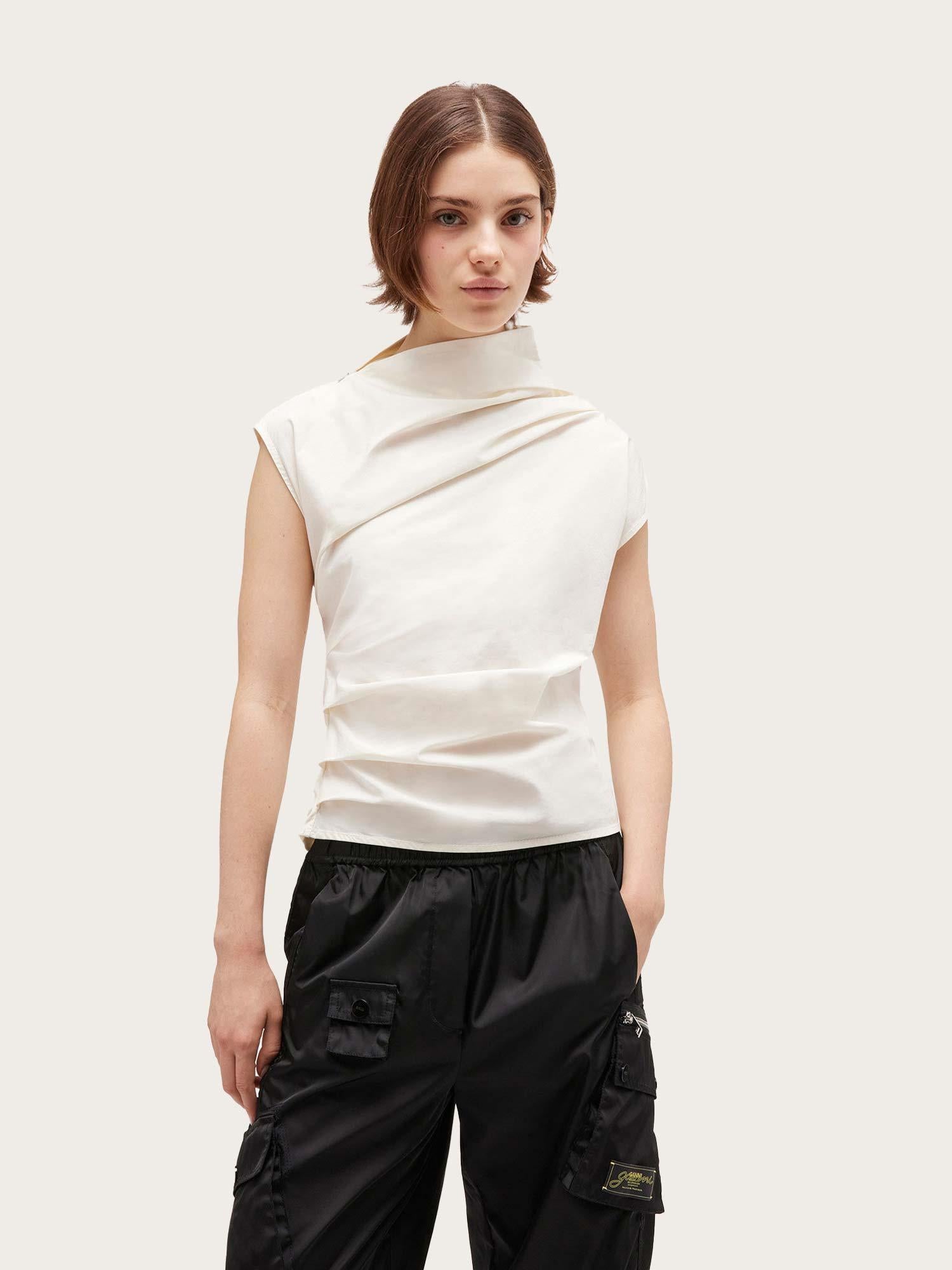 Stretch Cotton Ruched Top - Egret