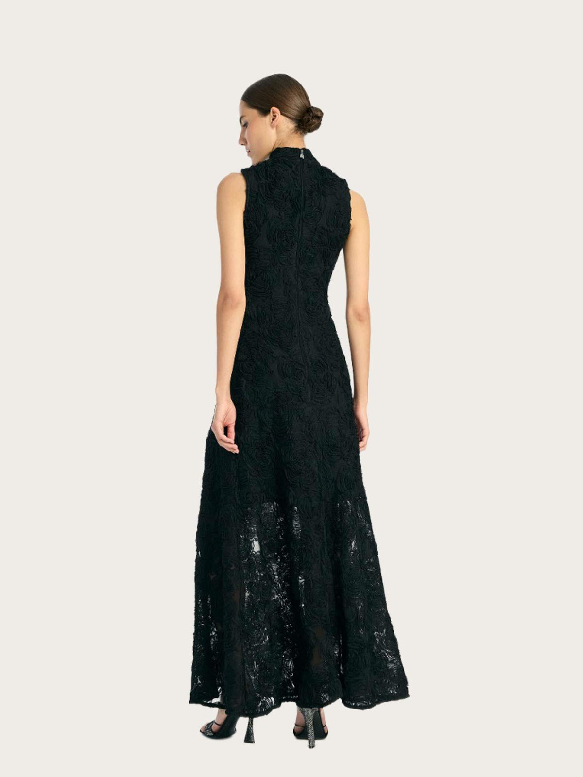Flower Mesh Maxi Dress - Black
