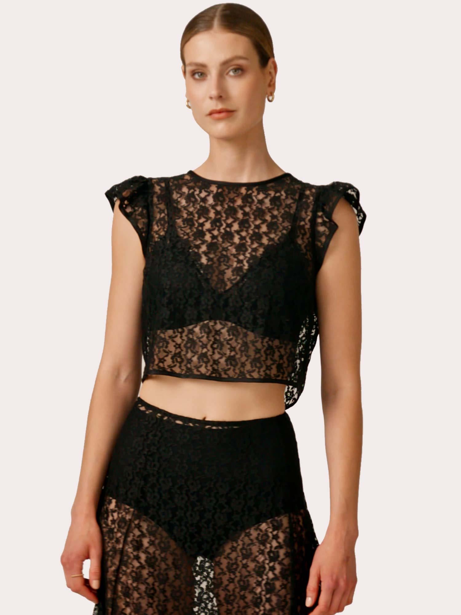 Lace Ruffle Top - Black