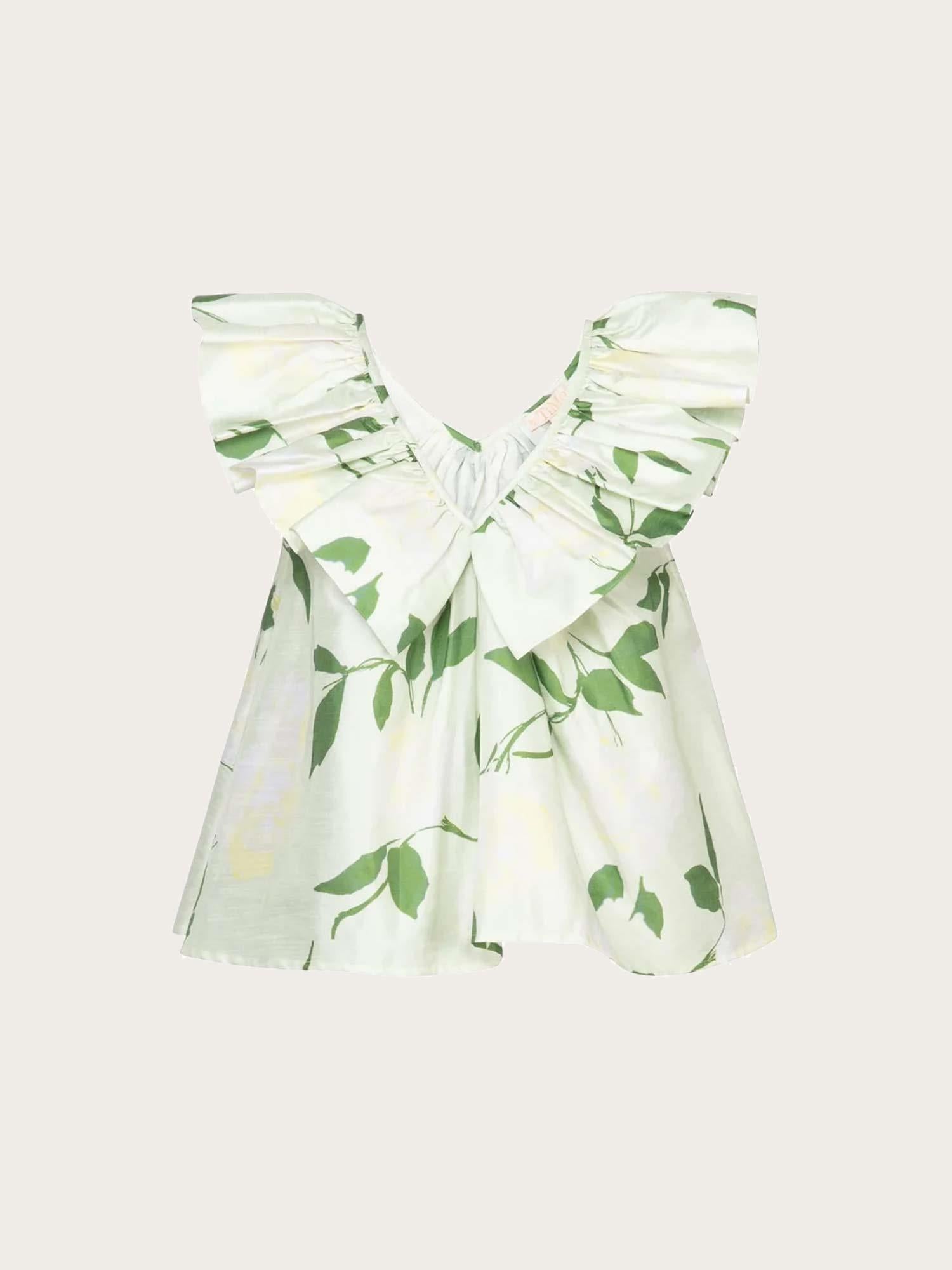 Taﬀeta Flounce Top - Soft pastel