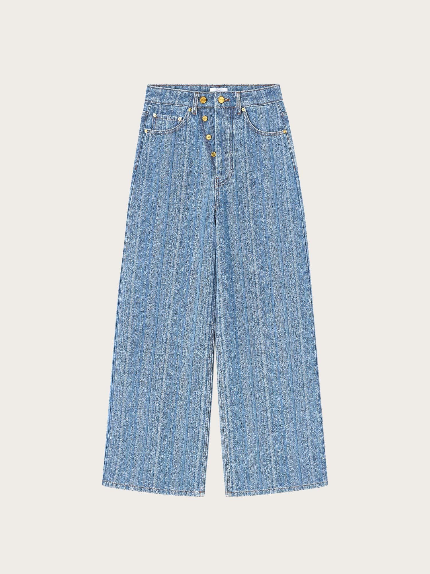 Structured Denim Double Fly Baggy Jeans - Mid Blue Stone