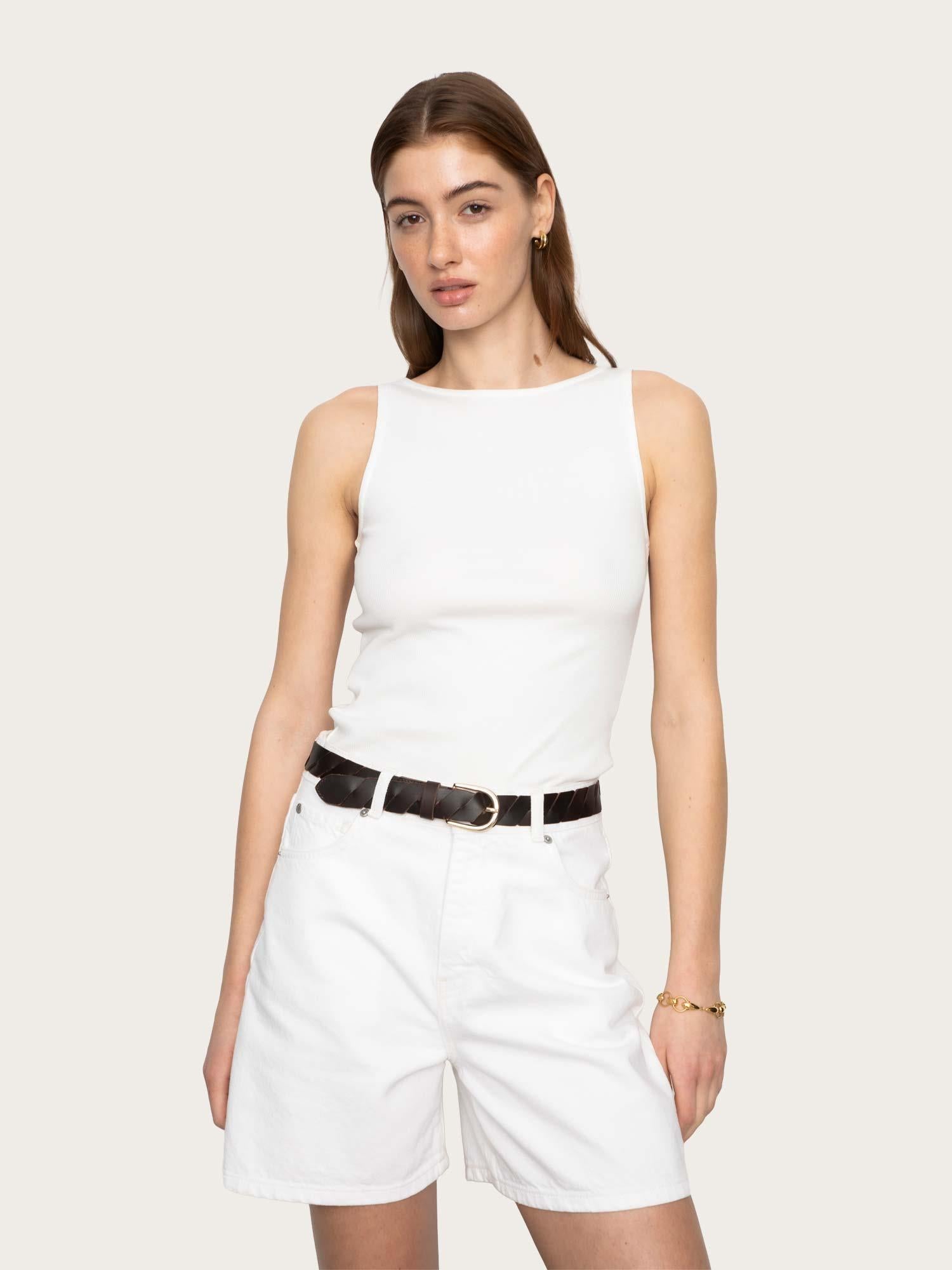 Peggy Rib Boatneck Top - Off-white