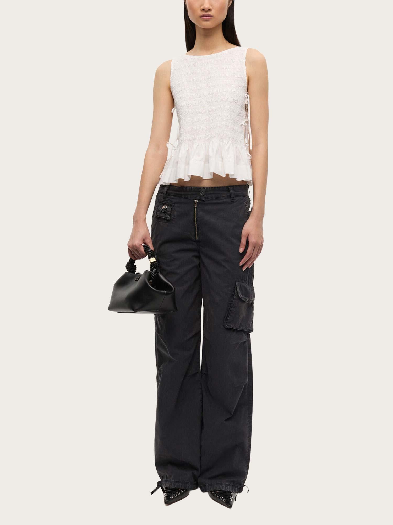 Cotton Poplin Smock Tie String Top - Birght White