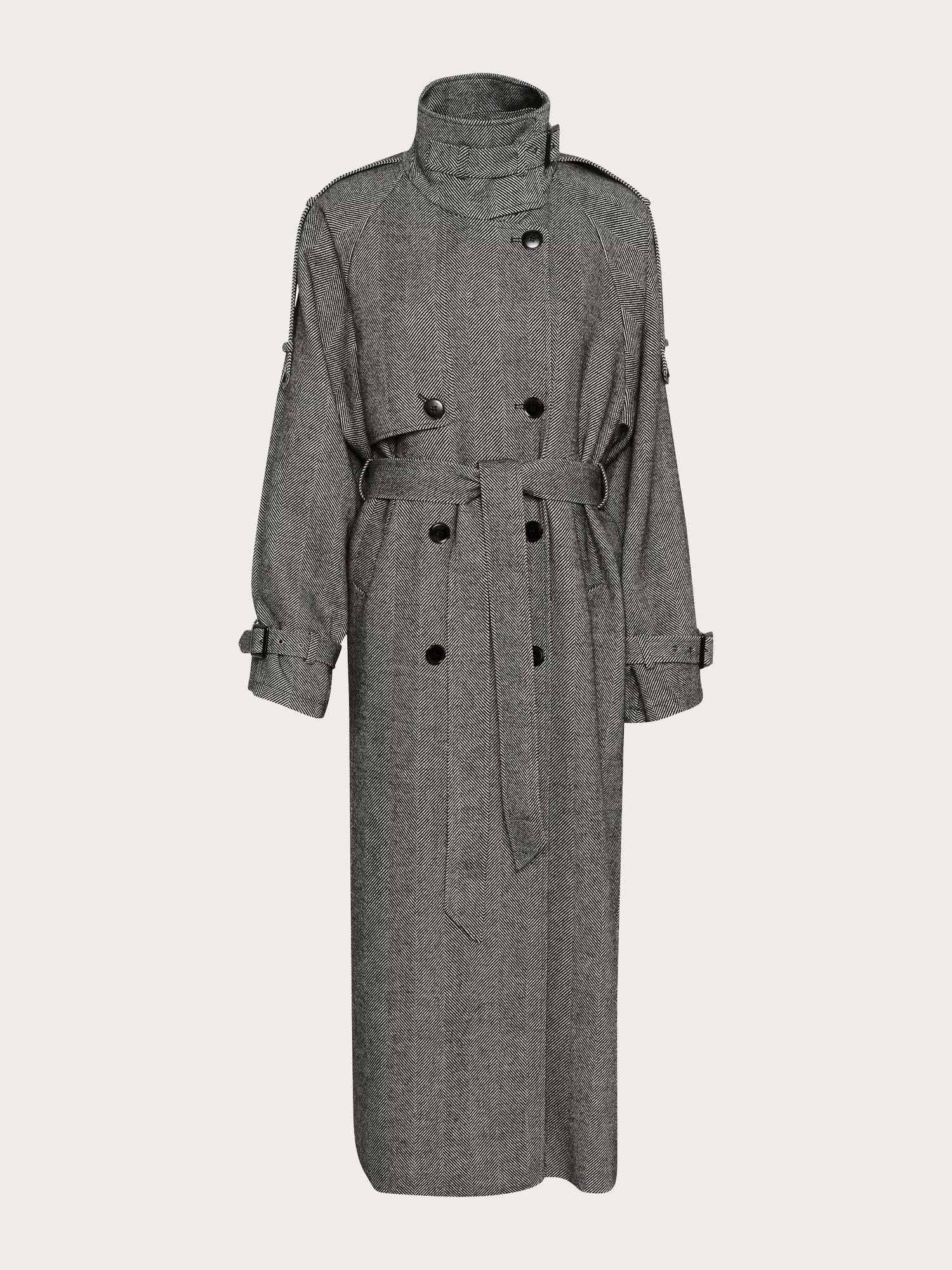 Avic Long Coat - Herringbone Black
