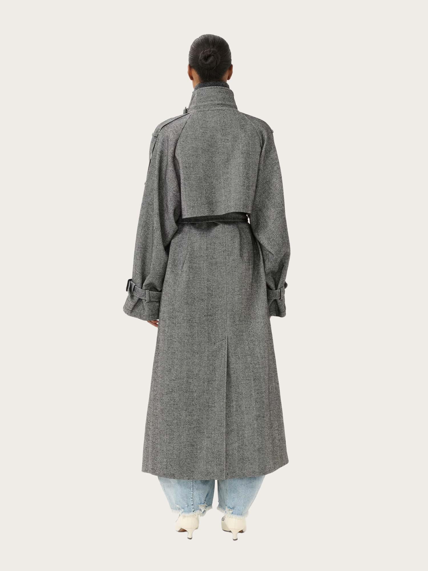 Avic Long Coat - Herringbone Black