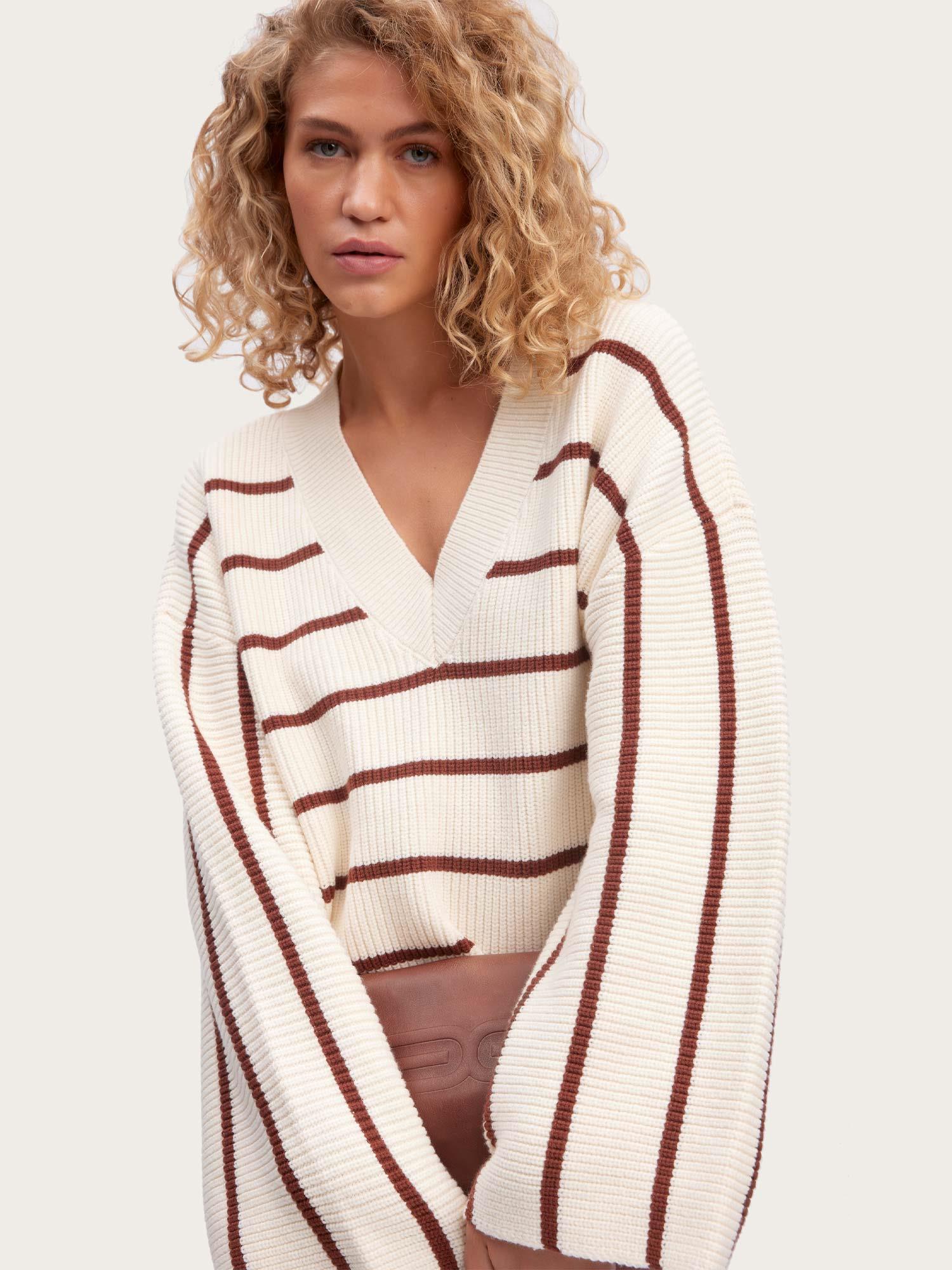 Seba V-Neck Pullover - Egret With Brown