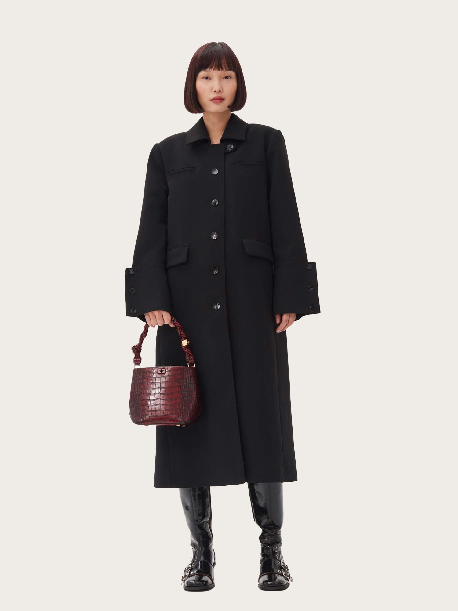 F9606 Bonded Crepe Coat - Black