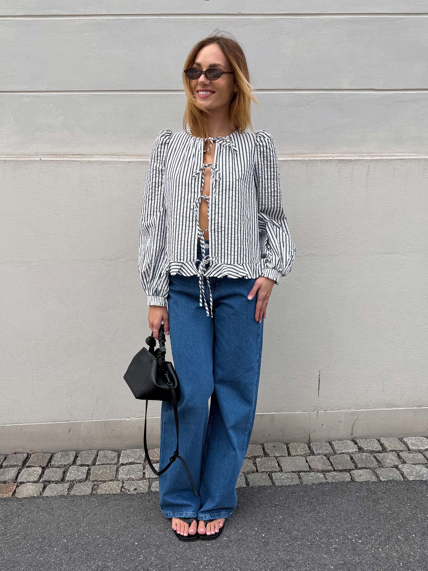 Seersucker Bow Blouse - Marine Stripe