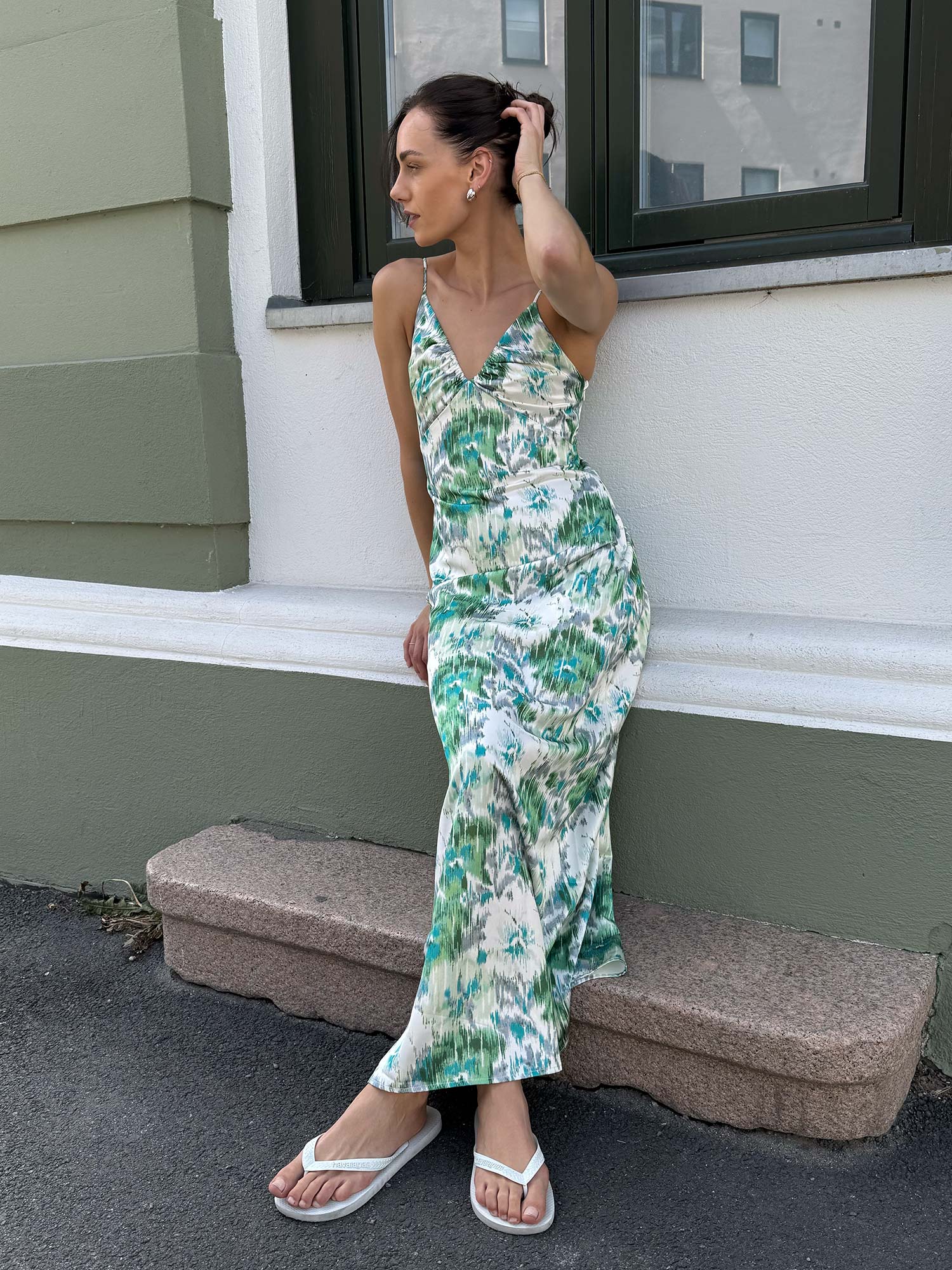 Tailored Satin Strap Dress - Green Bliss