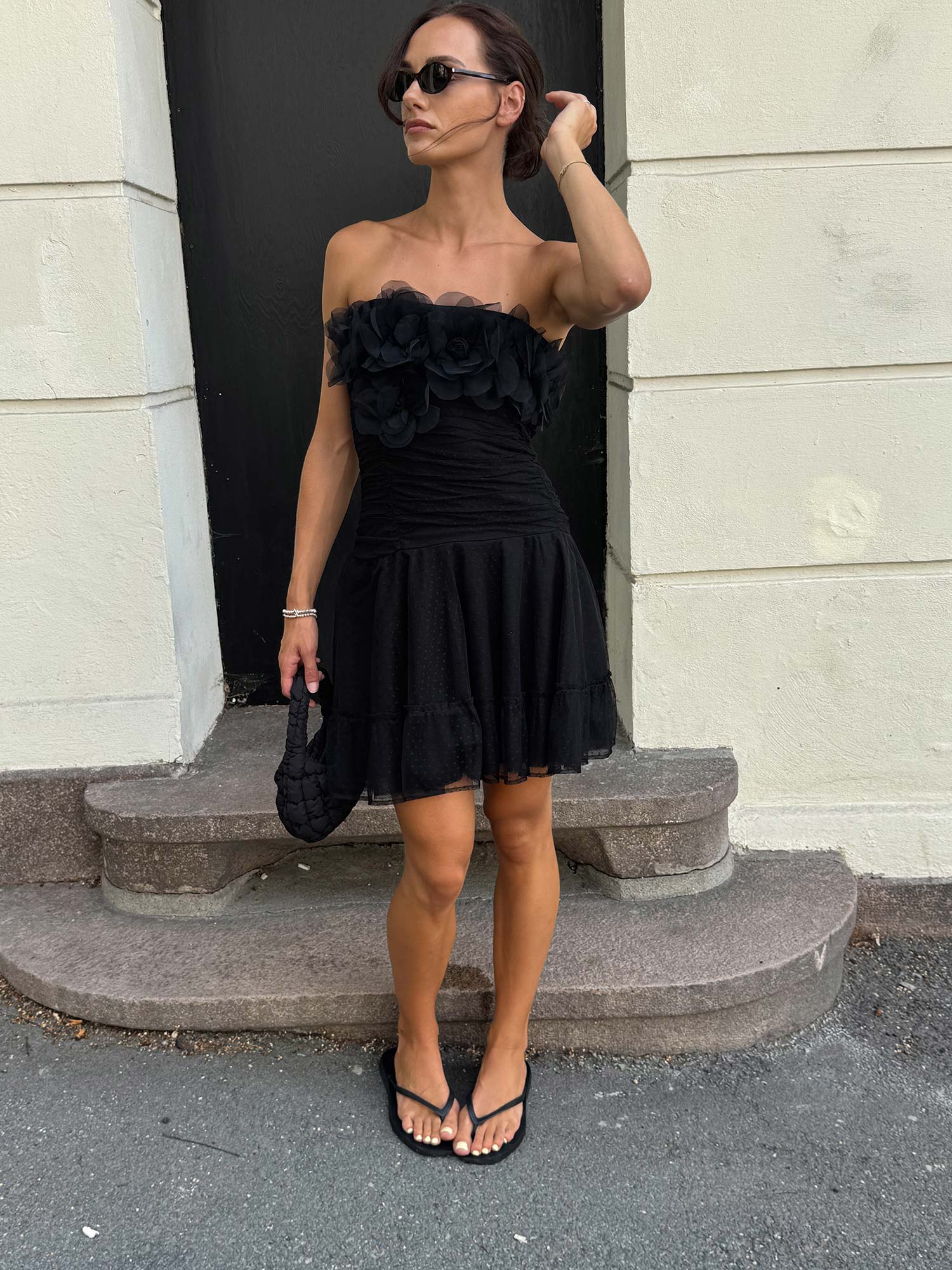 Georgette Tulle Mini Dress - Black