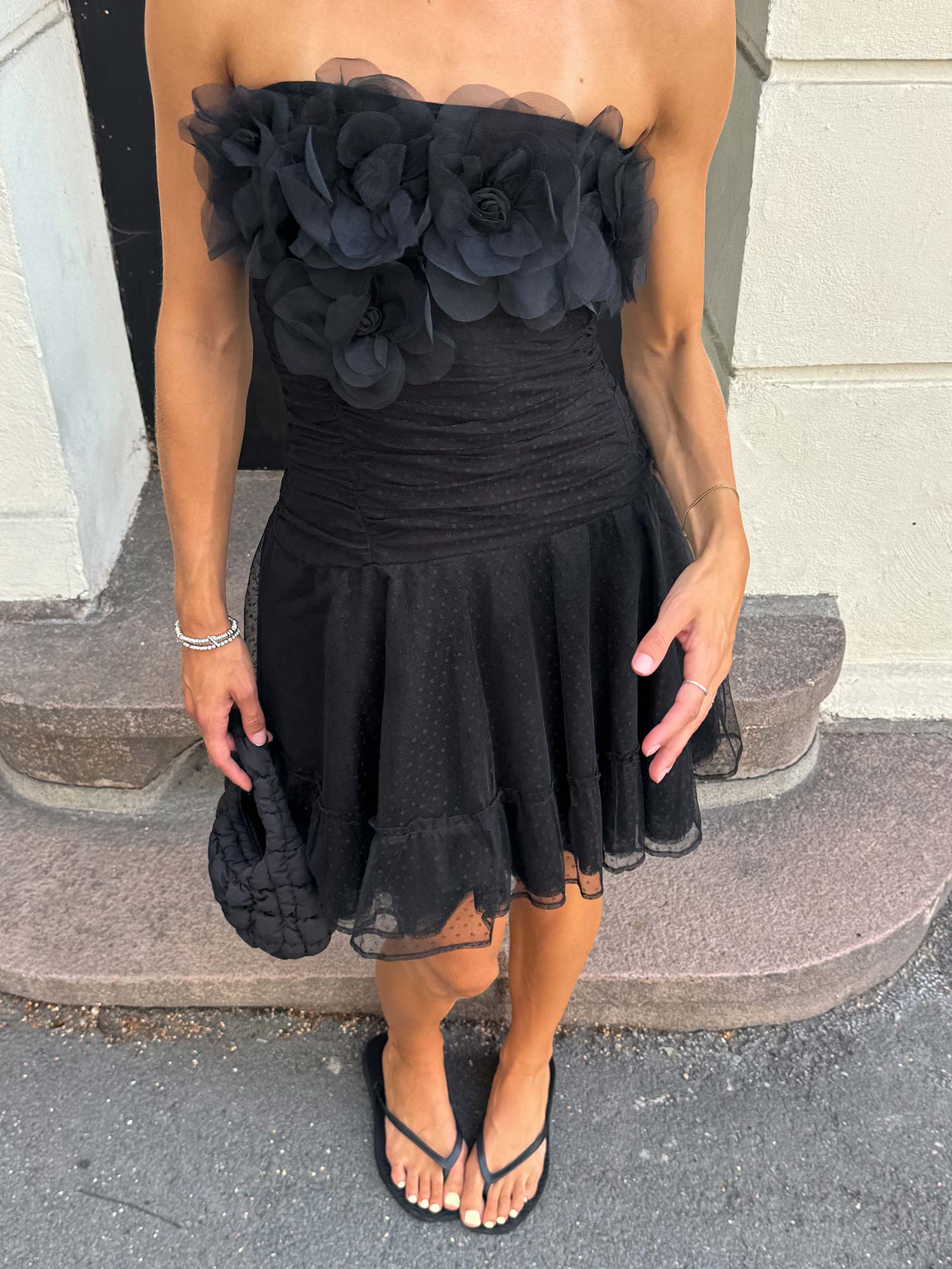 Georgette Tulle Mini Dress - Black