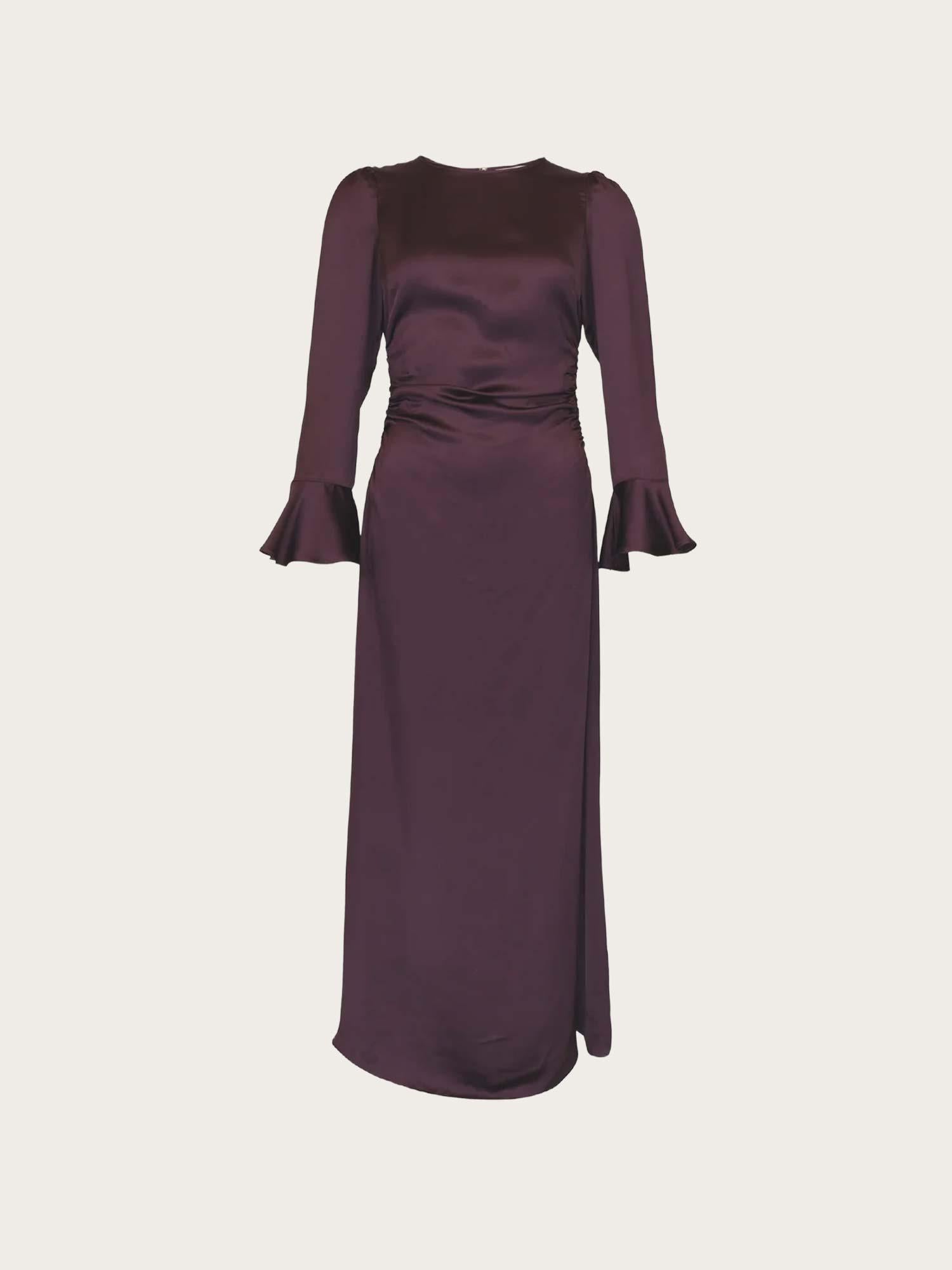 Satin Rouching Dress - Burgundy