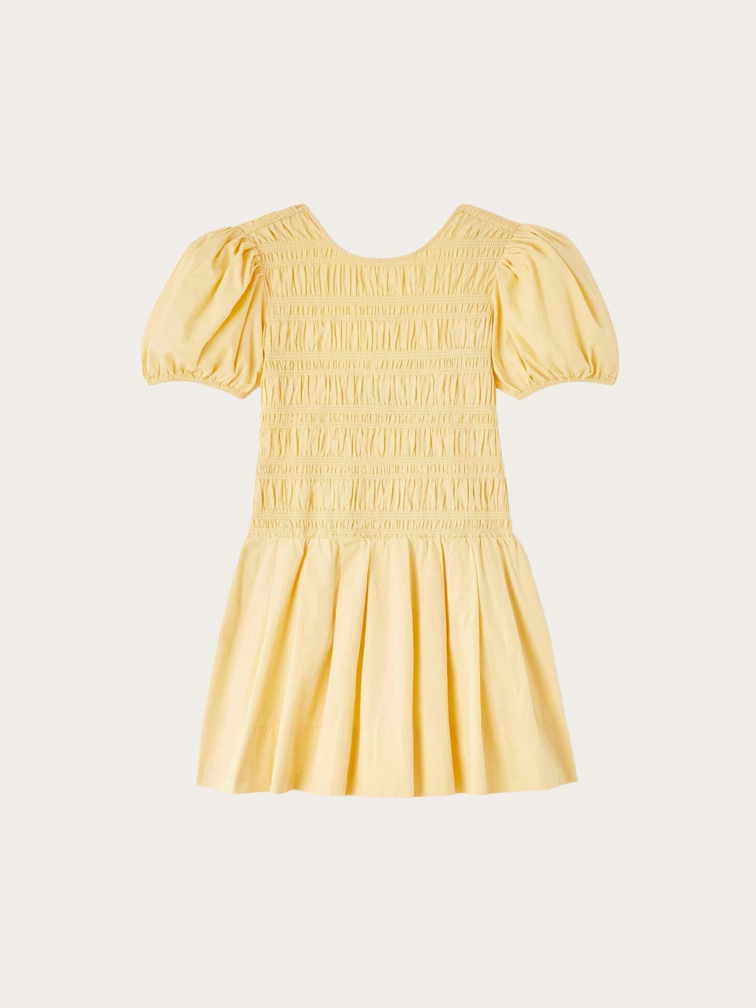 Stretch Cotton Mini Smocked Pleated Dress - Italian Straw