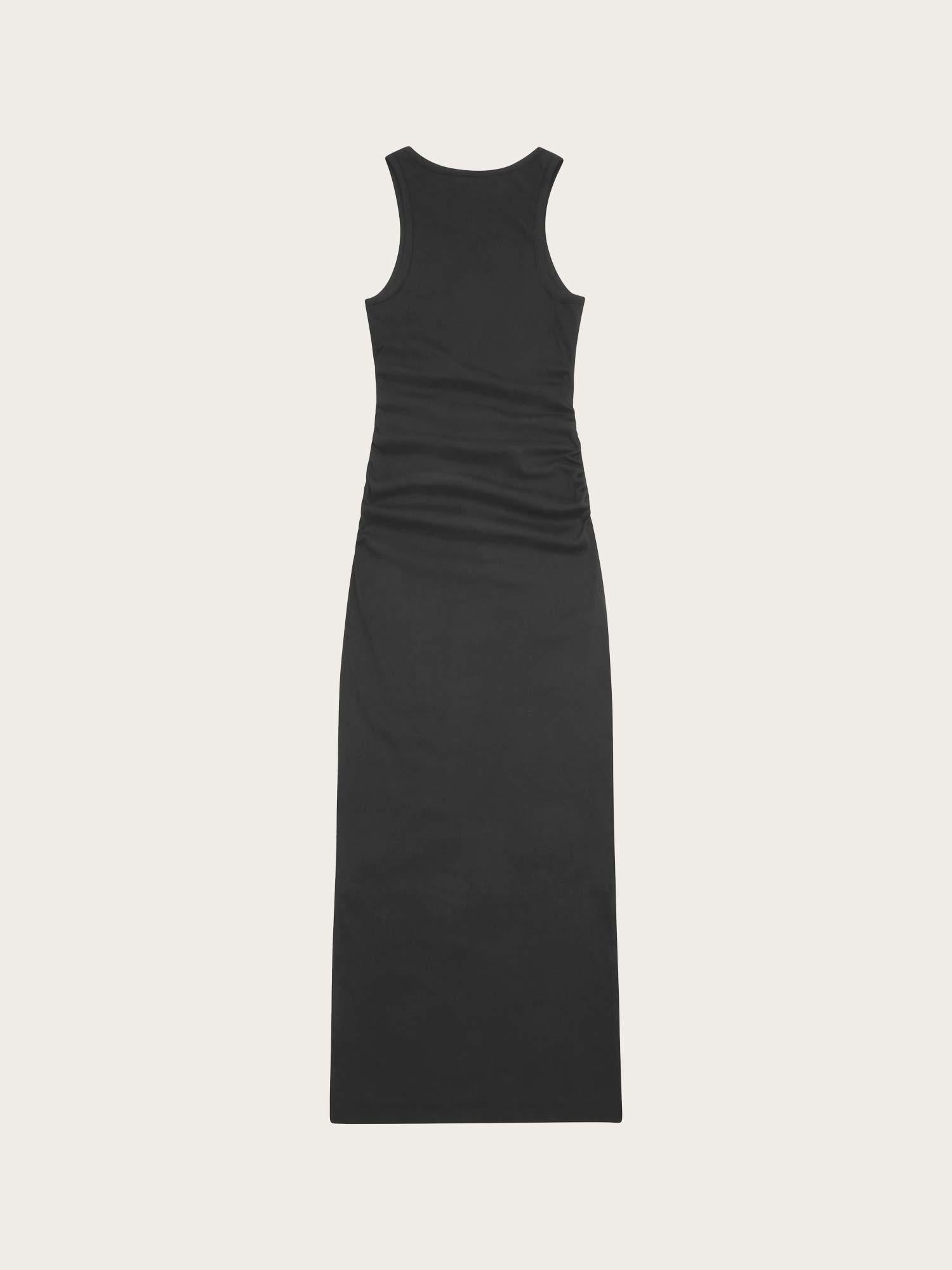 T3935 Soft Cotton Rib Tank Top Long Dress - Black
