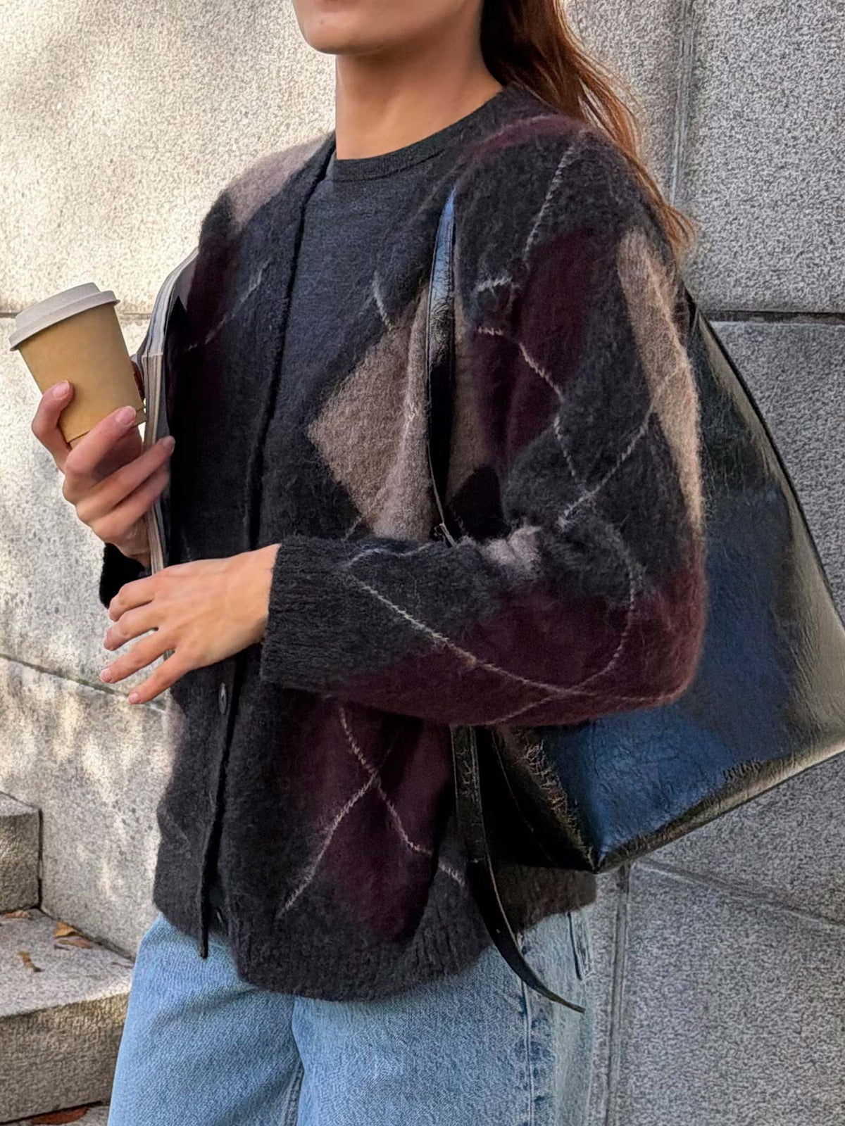 Arabella Argyle Cardigan - Charcoal Combo
