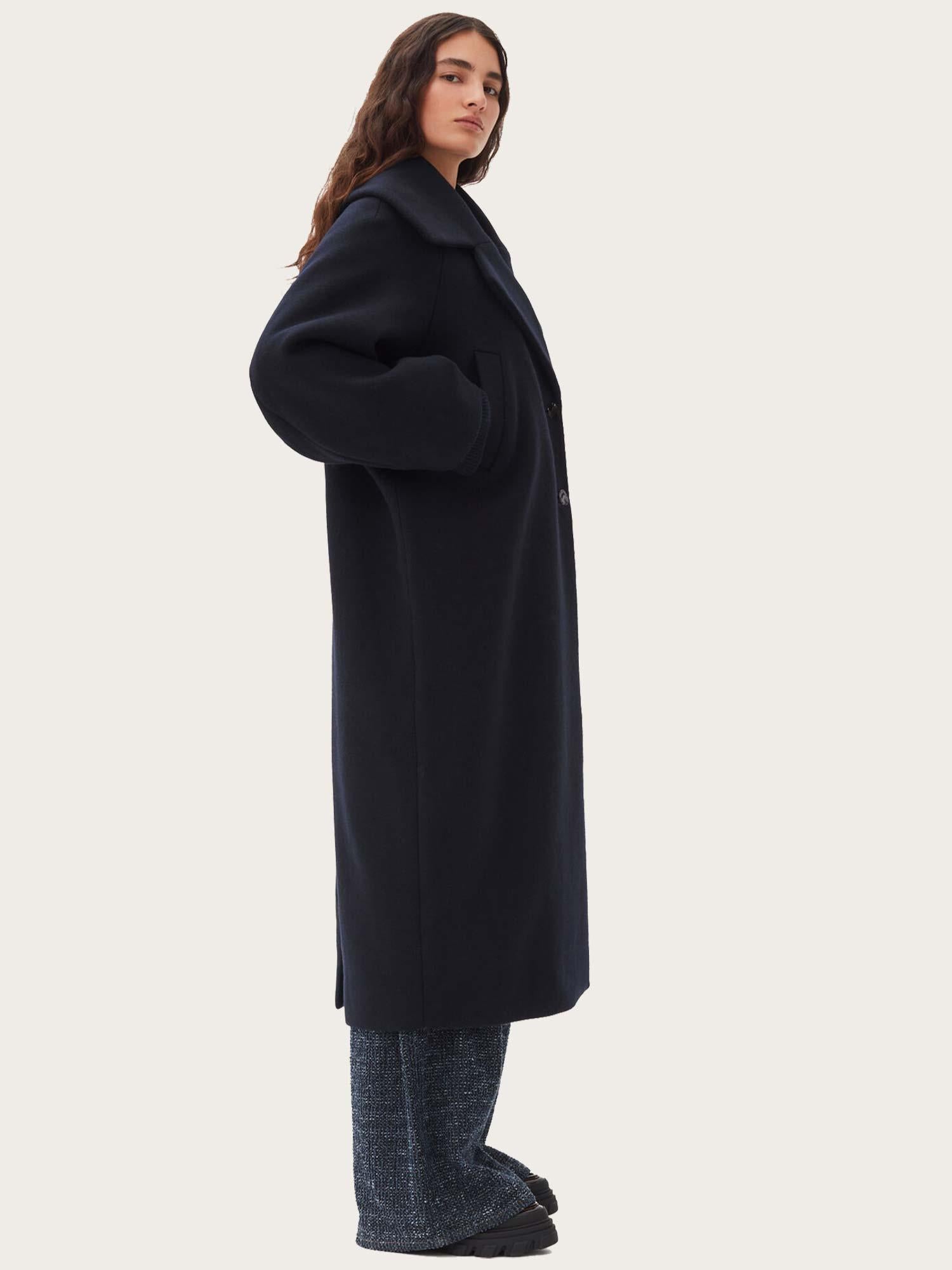 F9573 Boiled Wool Large Collar Coat - Sky Captain