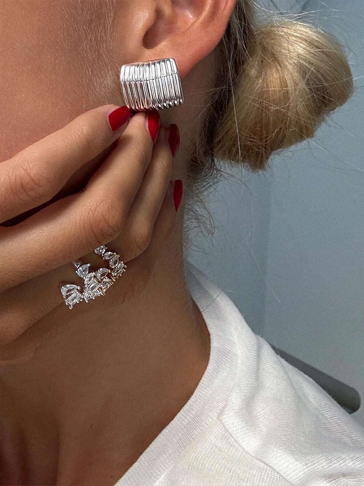 Ribbed Earrings - Silver
