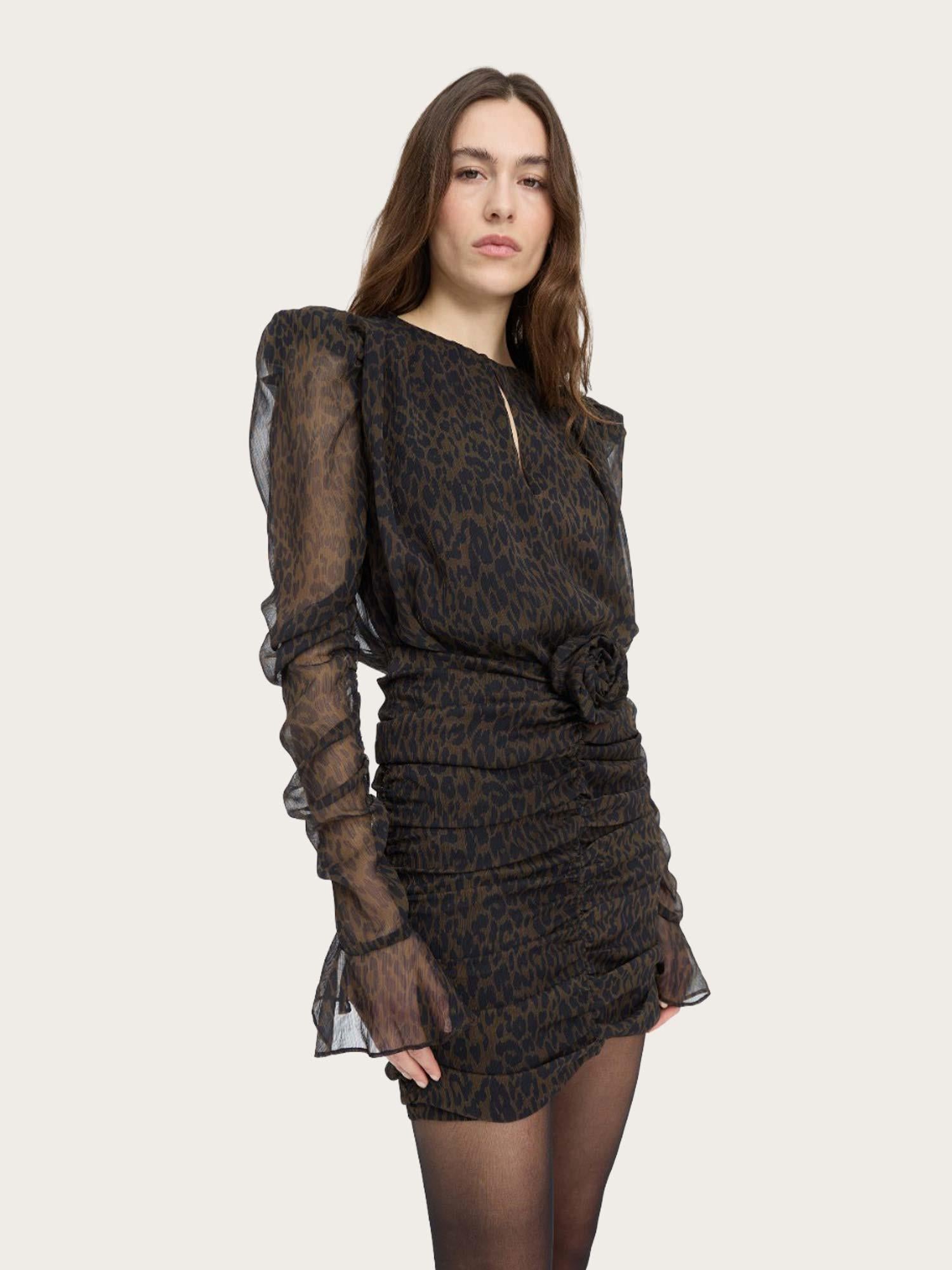 Ruched Flower Mini Dress - Molé comb.