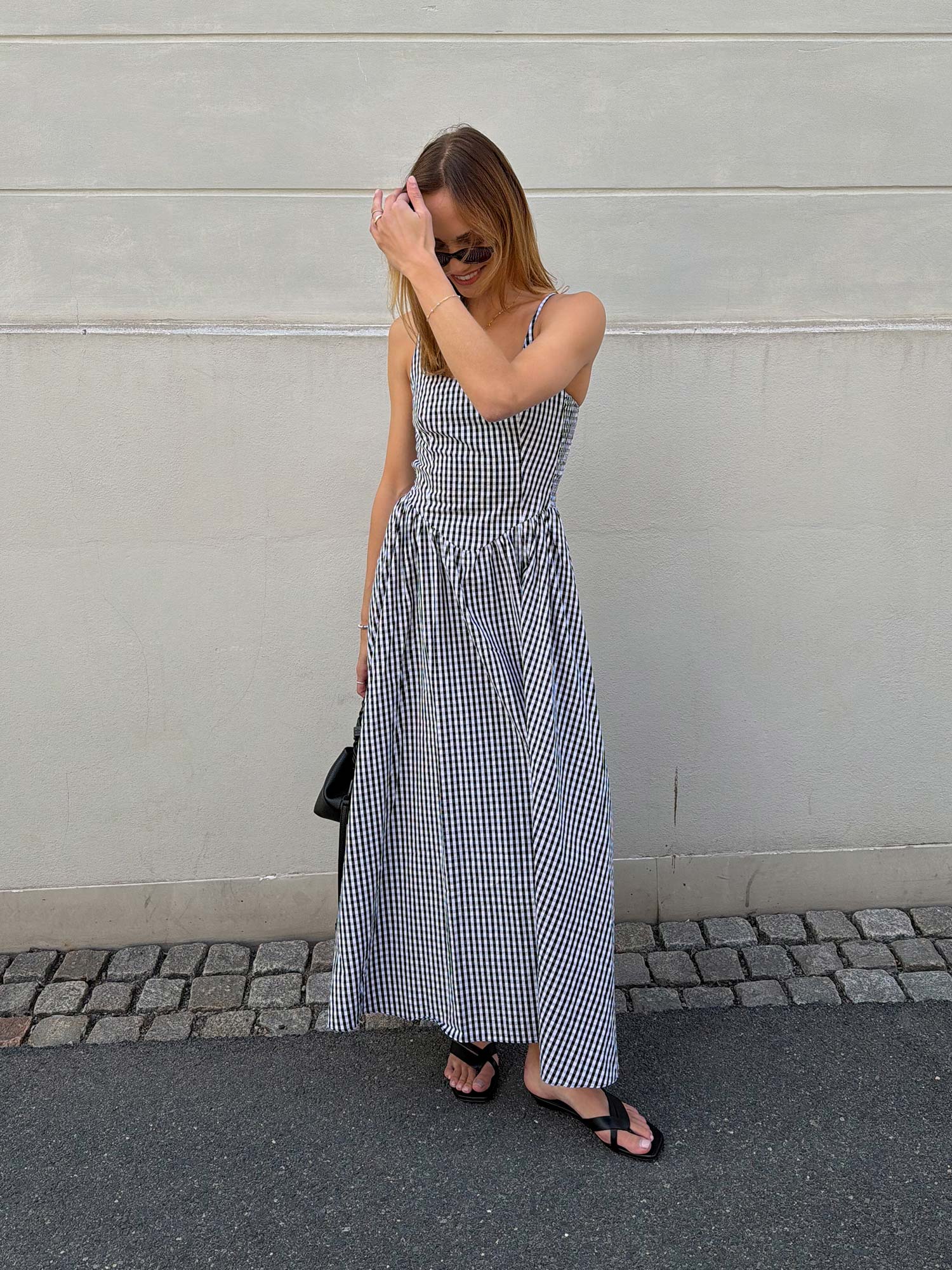 Chiara Midi Dress - Black Textured Gingham