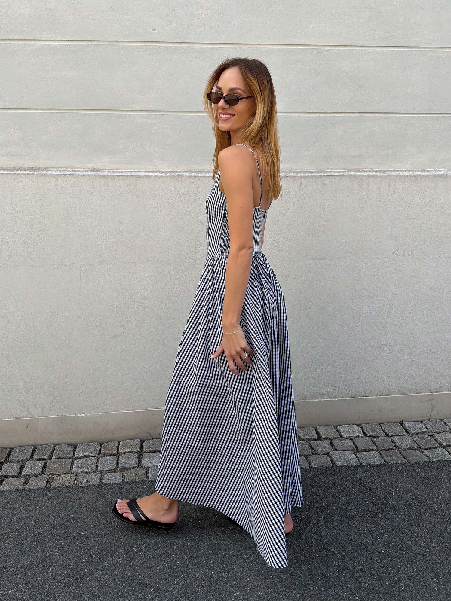 Chiara Midi Dress - Black Textured Gingham