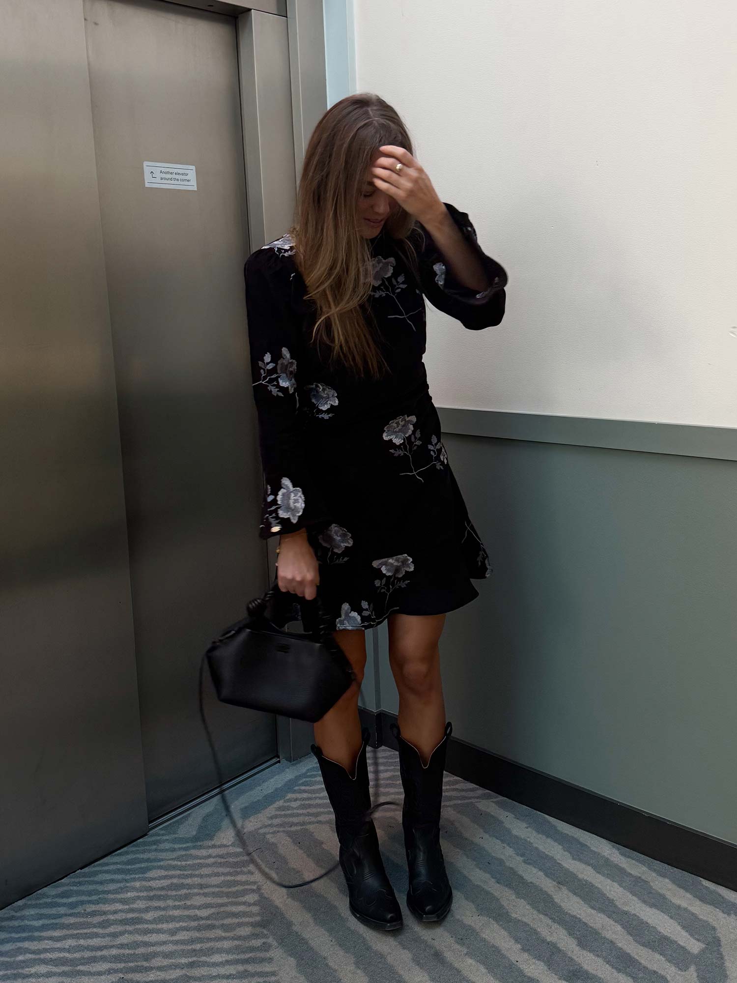 Cord Flounce Dress - Black