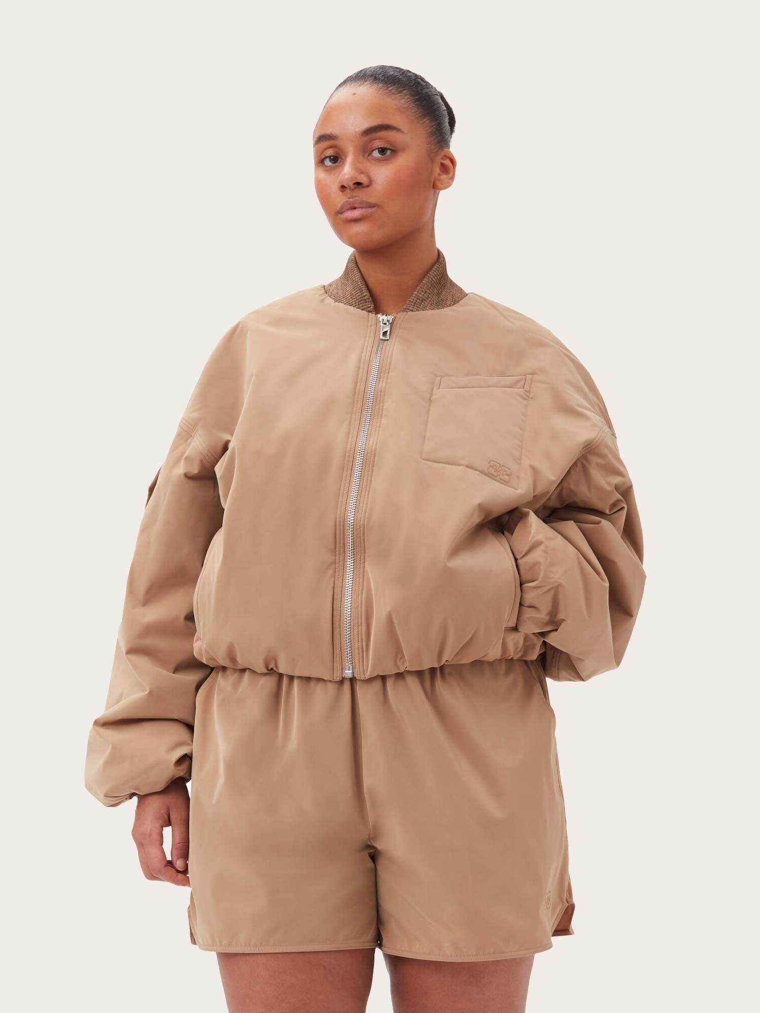 F8890 Light Twill Oversized Short Bomber Jacket - Tiger's Eye