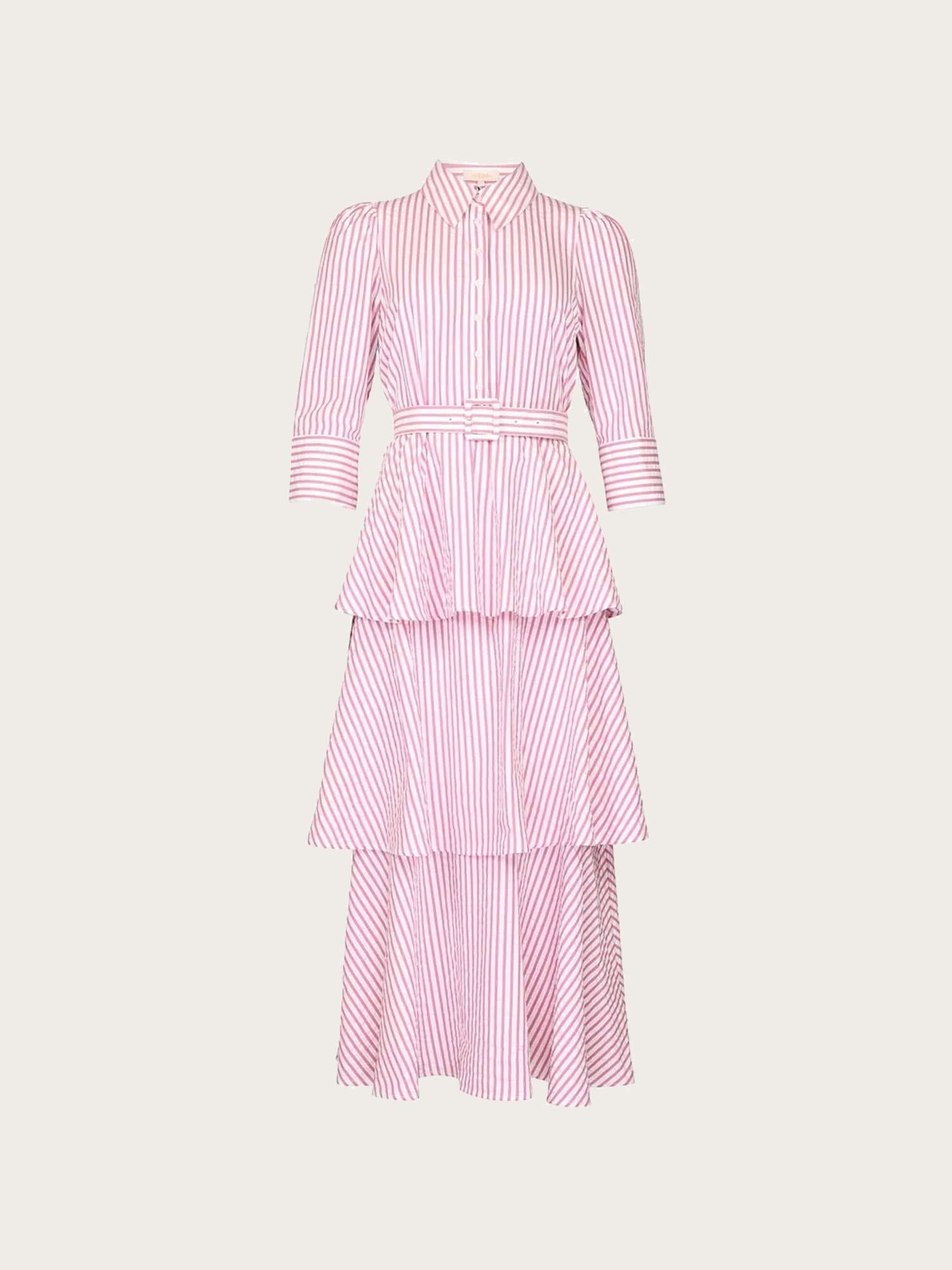 Seersucker Flounce Dress - Pink Stripe