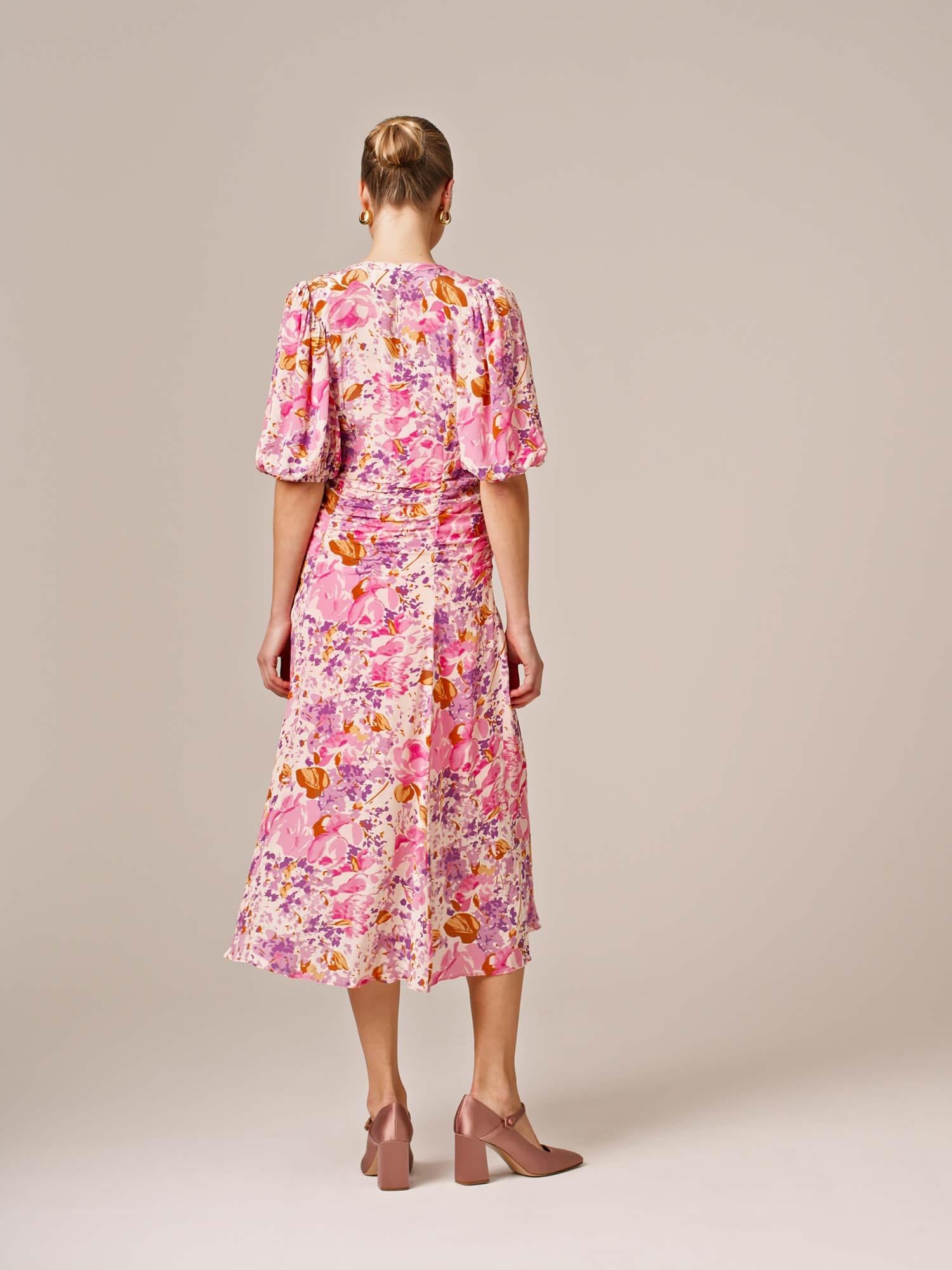 Crepe Button Down Gown - Watercolor Bloom