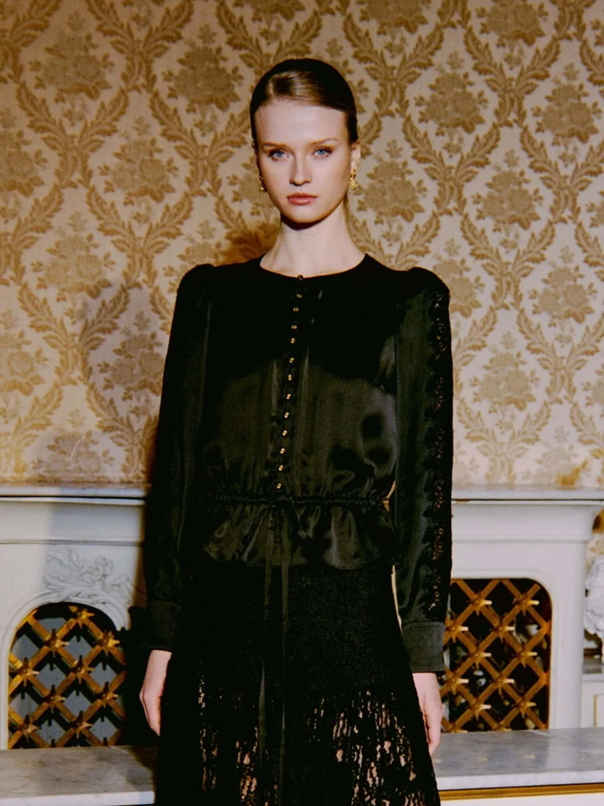 Satin Tie Blouse - Black