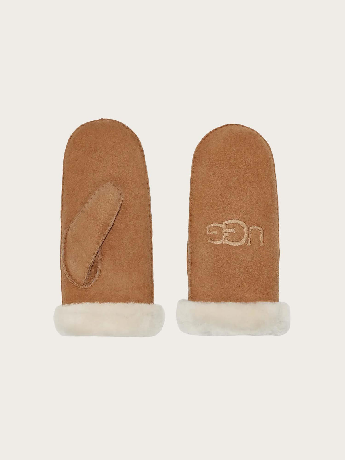 W Sheepskin  Embroider Mitten - Chestnut