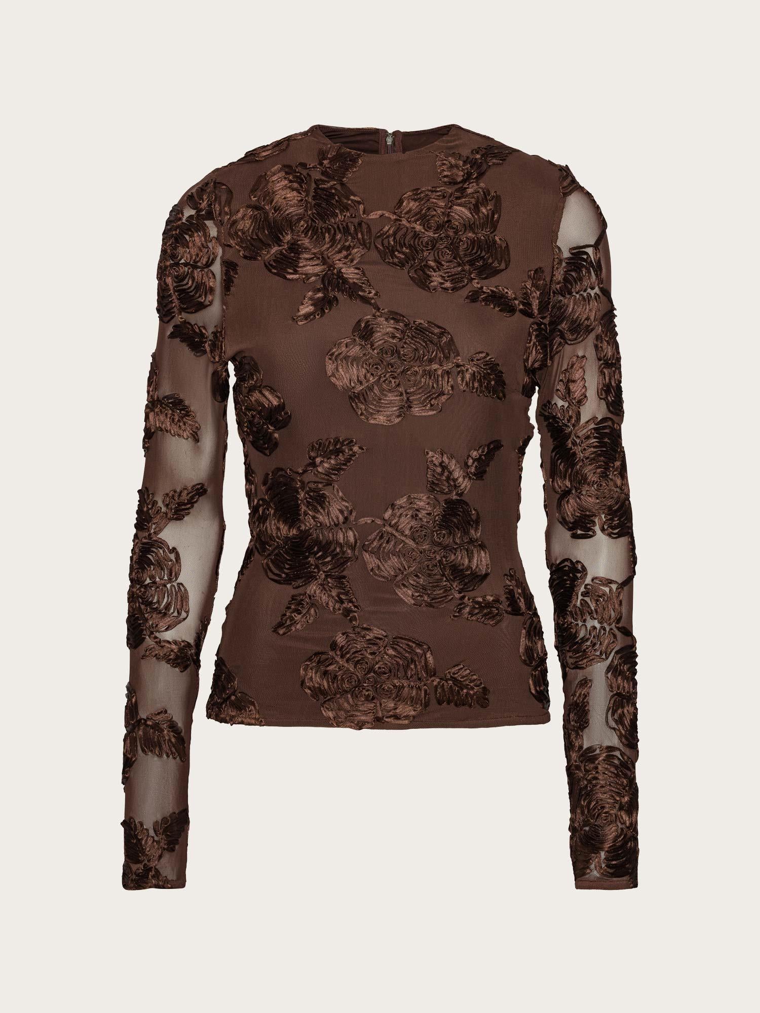 Flower Mesh ls Top - Chicory Coffee