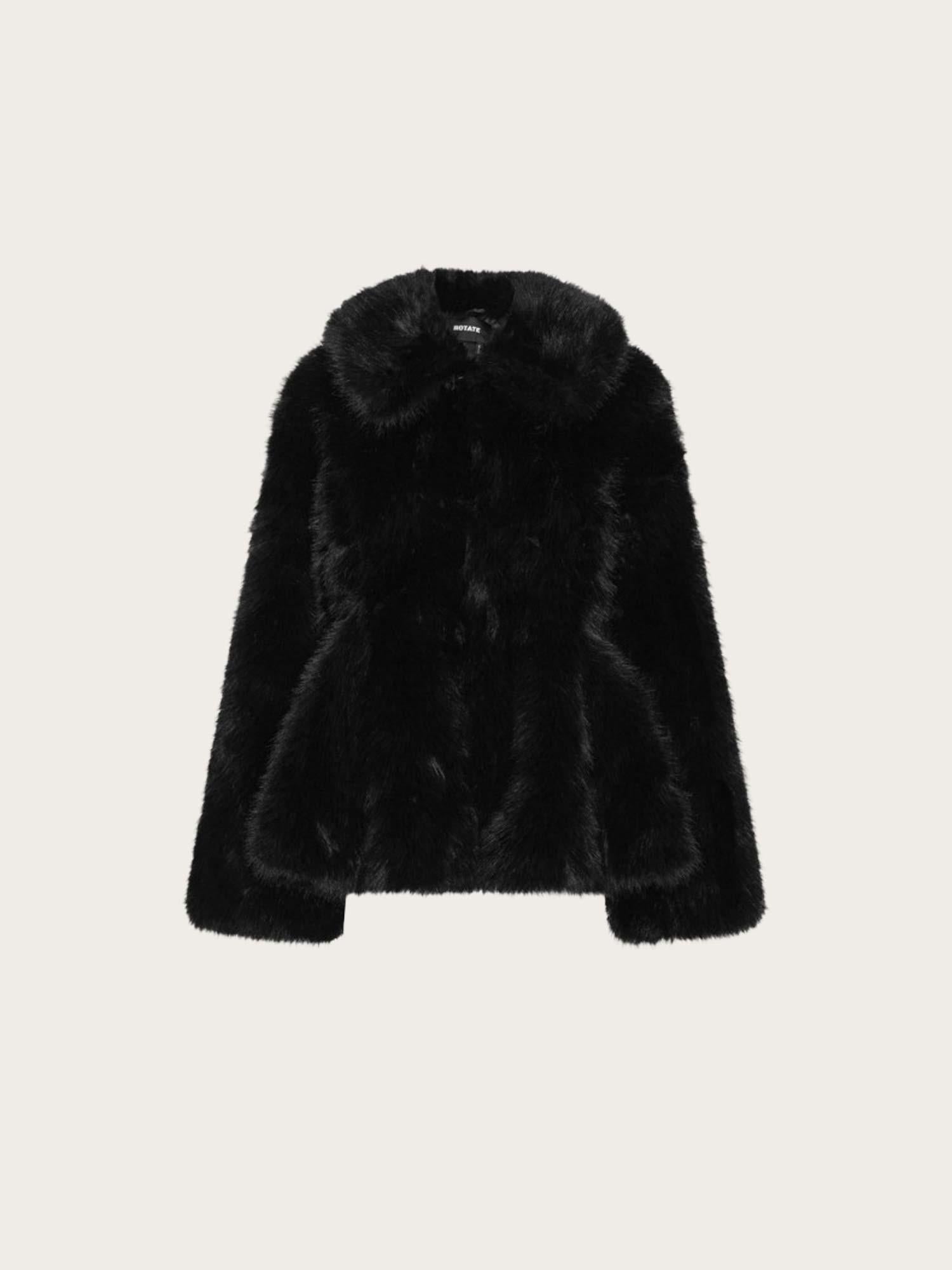 Faux Fur Flared Jacket - Black