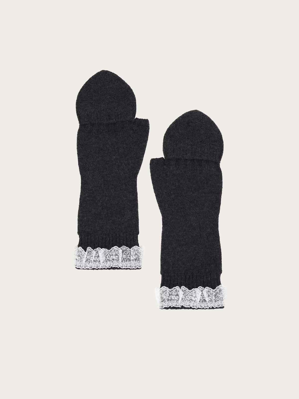 Compact Wool Lace Mittens - Phantom