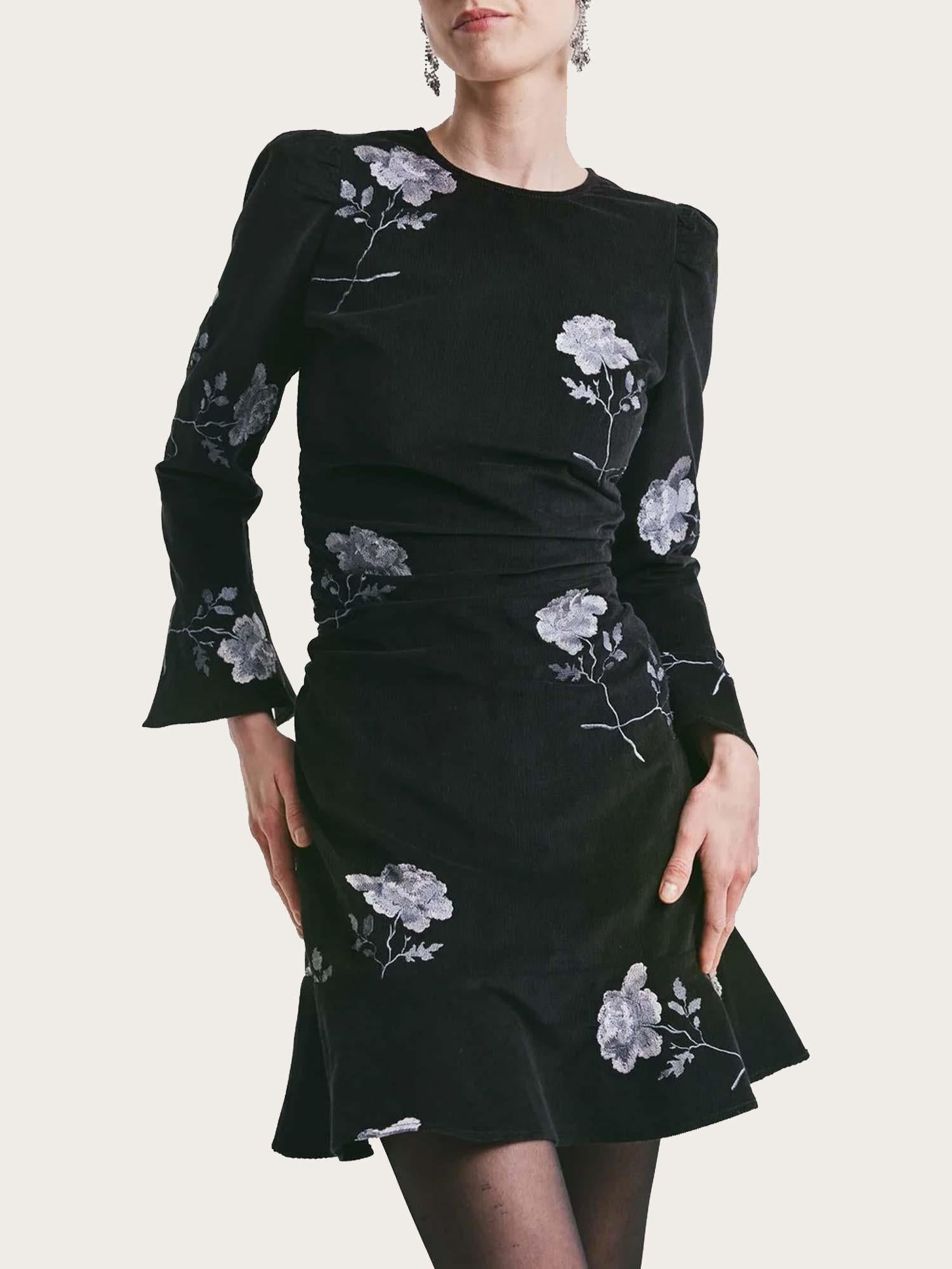 Cord Flounce Dress - Black