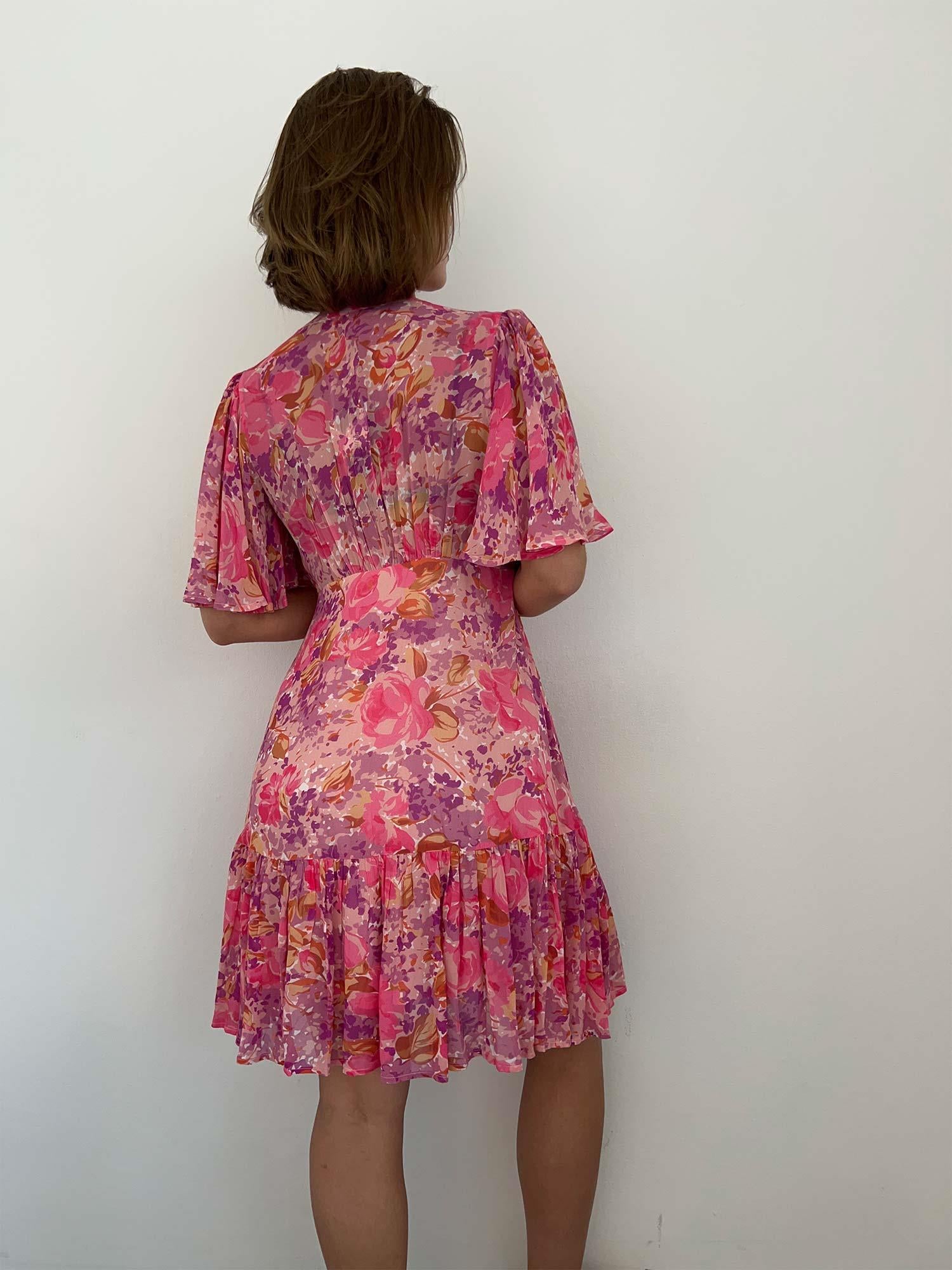 Georgette Flounce Dress - Pink Blossom