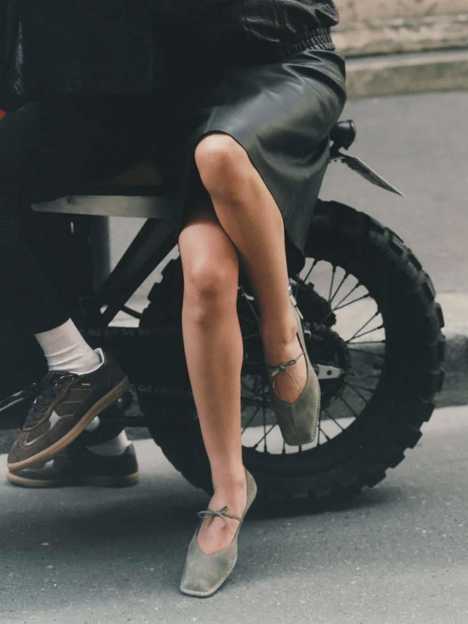 Sway Suede Khaki Leather Ballet Flats