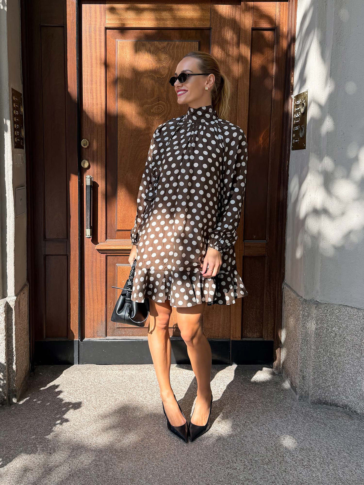 Striped Organza Shift Dress - Dots