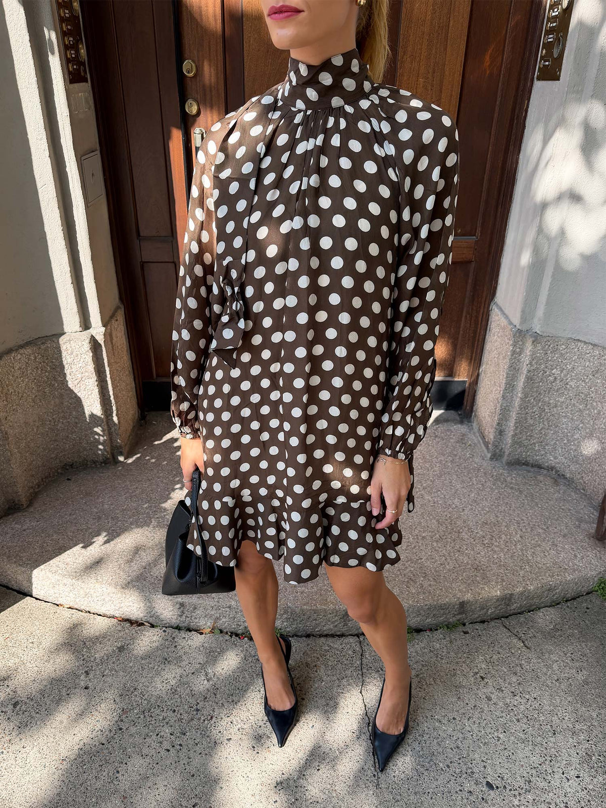 Striped Organza Shift Dress - Dots