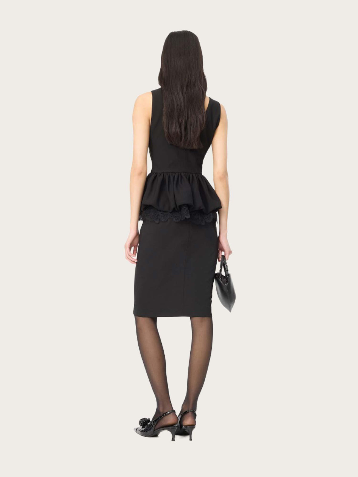 V-Neck Peplum Top - Black