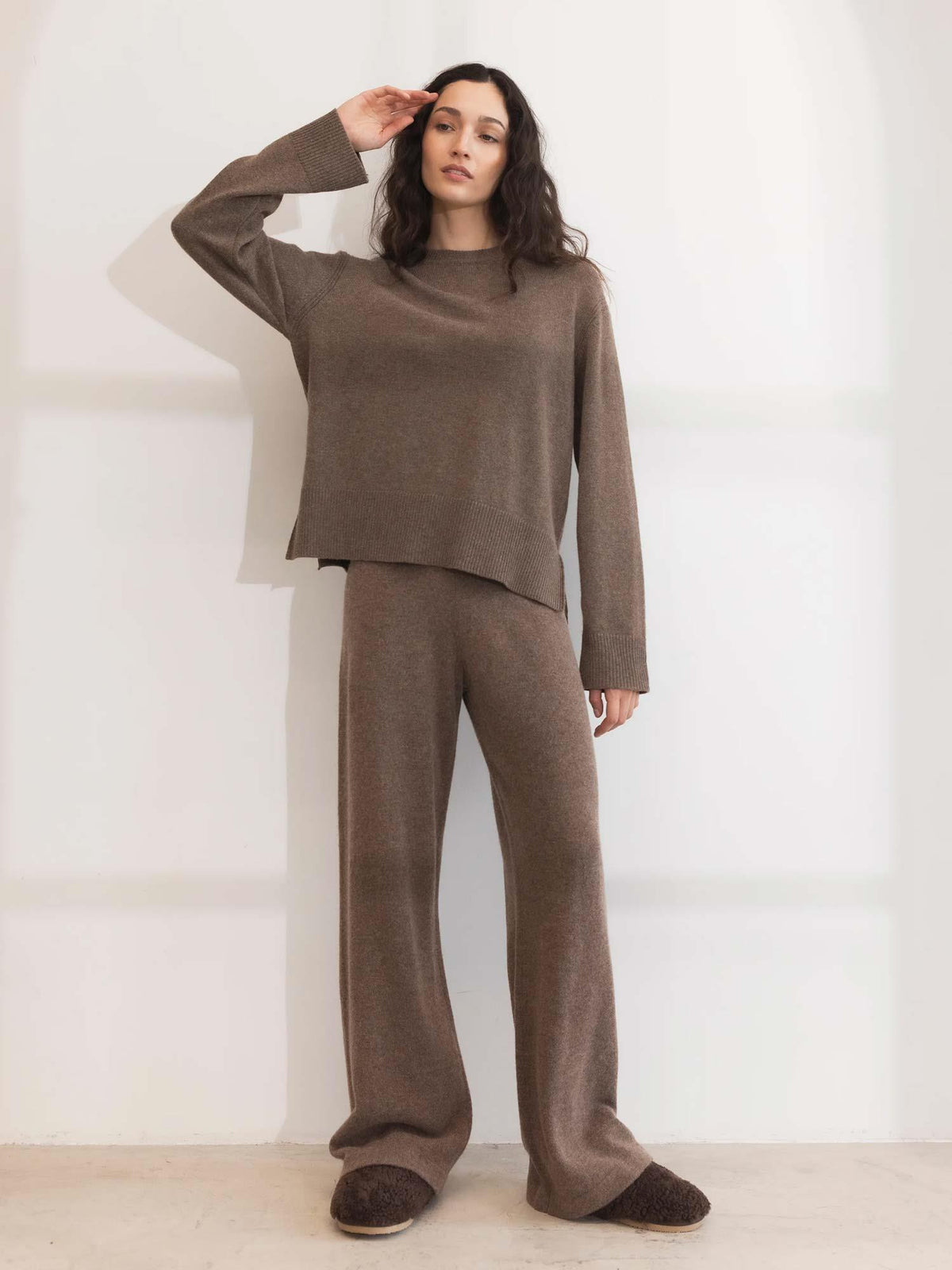 Talia Knit Trouser - Dark Taupe Melange