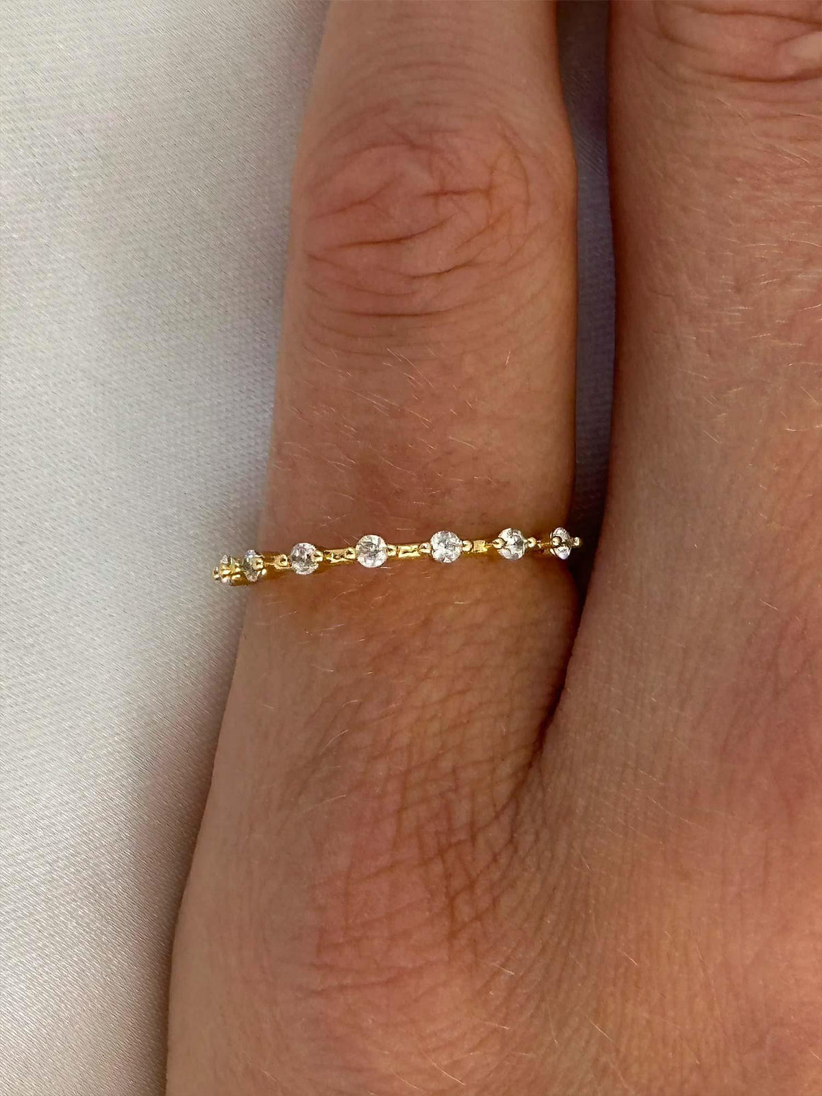 Beaded Zirconia Stacker Ring - Gold