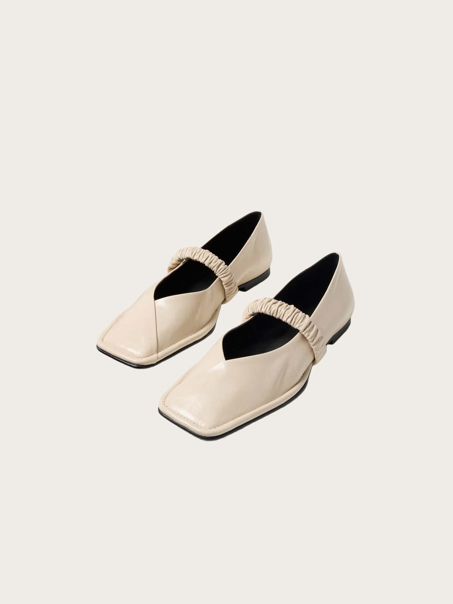 Lautan Cream Leather Ballet Flats
