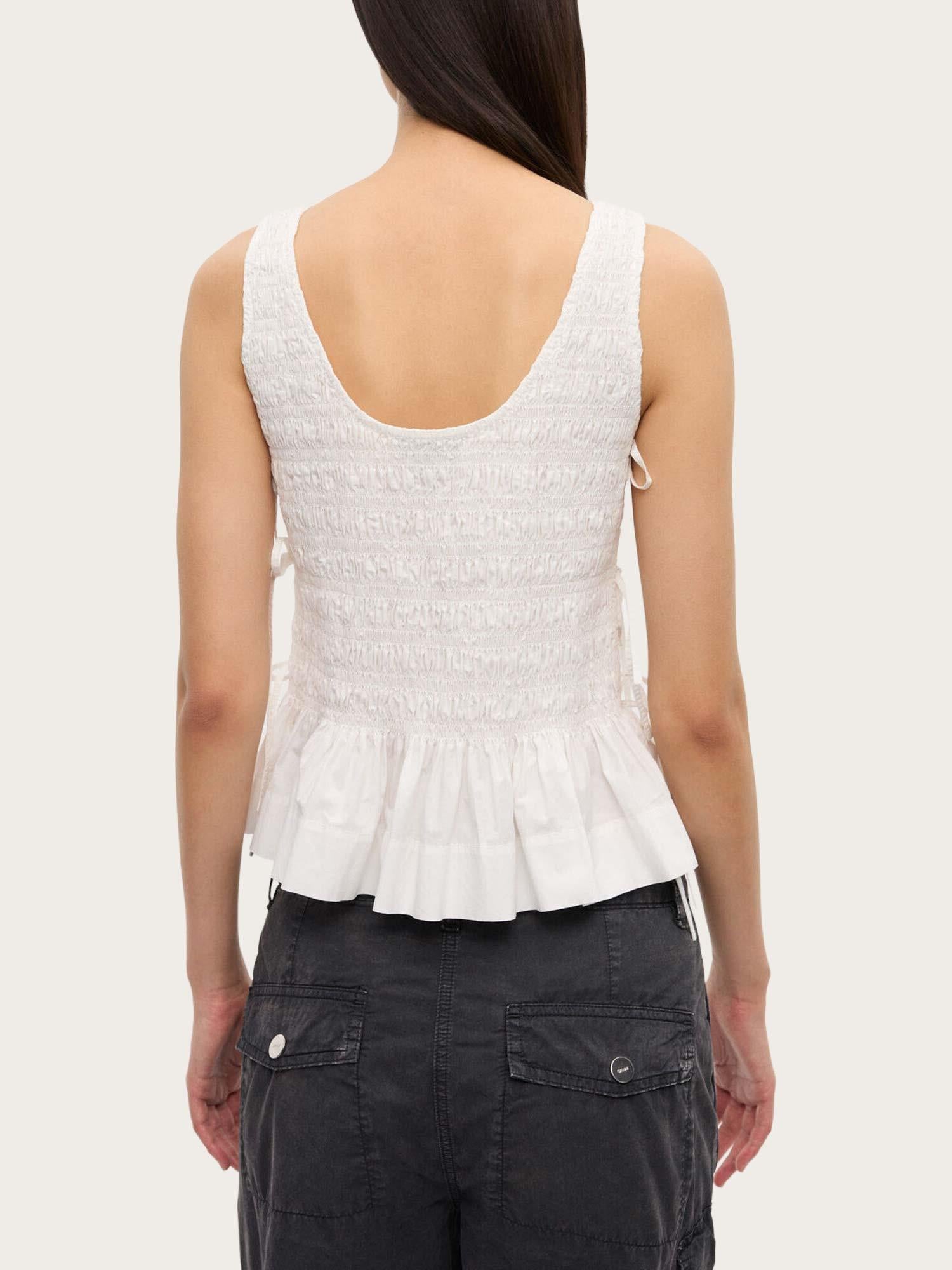 Cotton Poplin Smock Tie String Top - Birght White