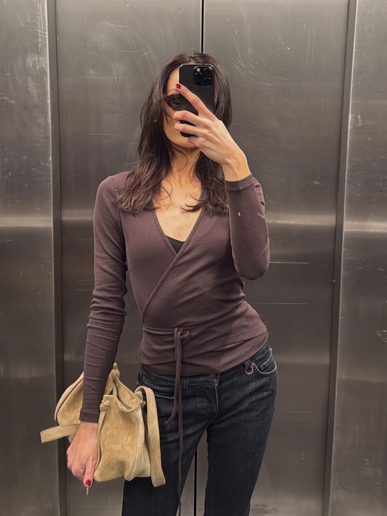 Enally LS V-N Tee - Chocolate Torte