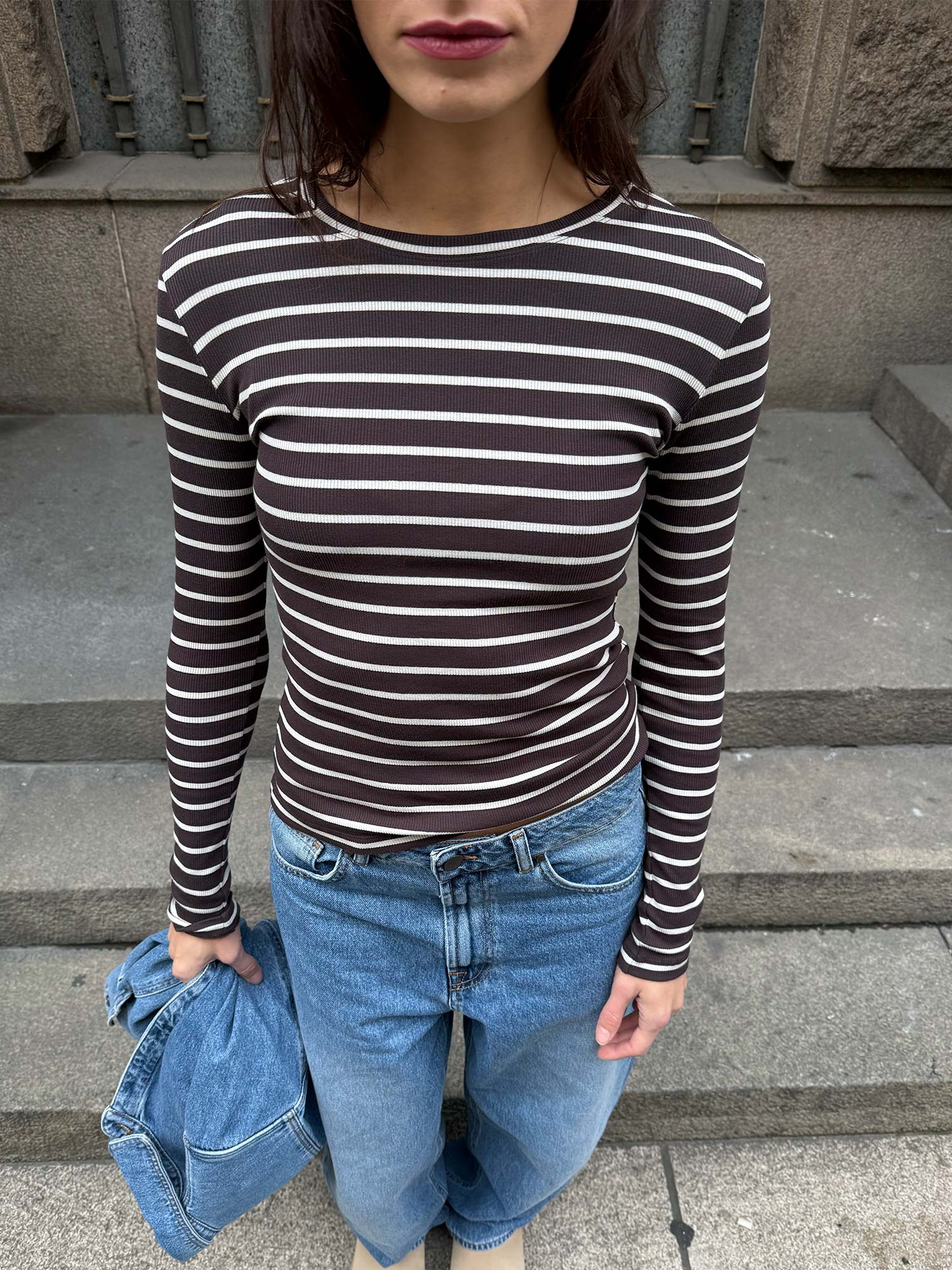 Enally LS O-N Tee St - Moonstruck/Chocolate