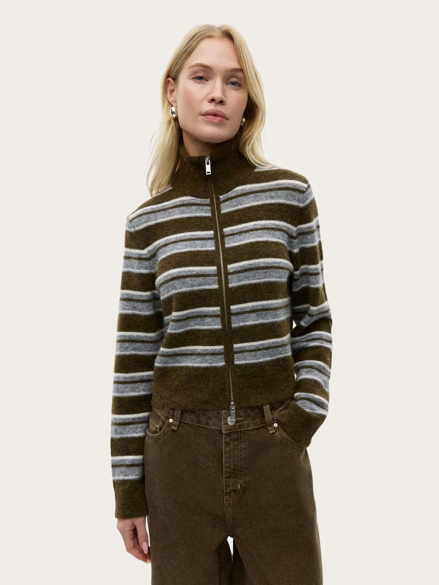 Enbessie Ls Cardigan - Olive Stripe