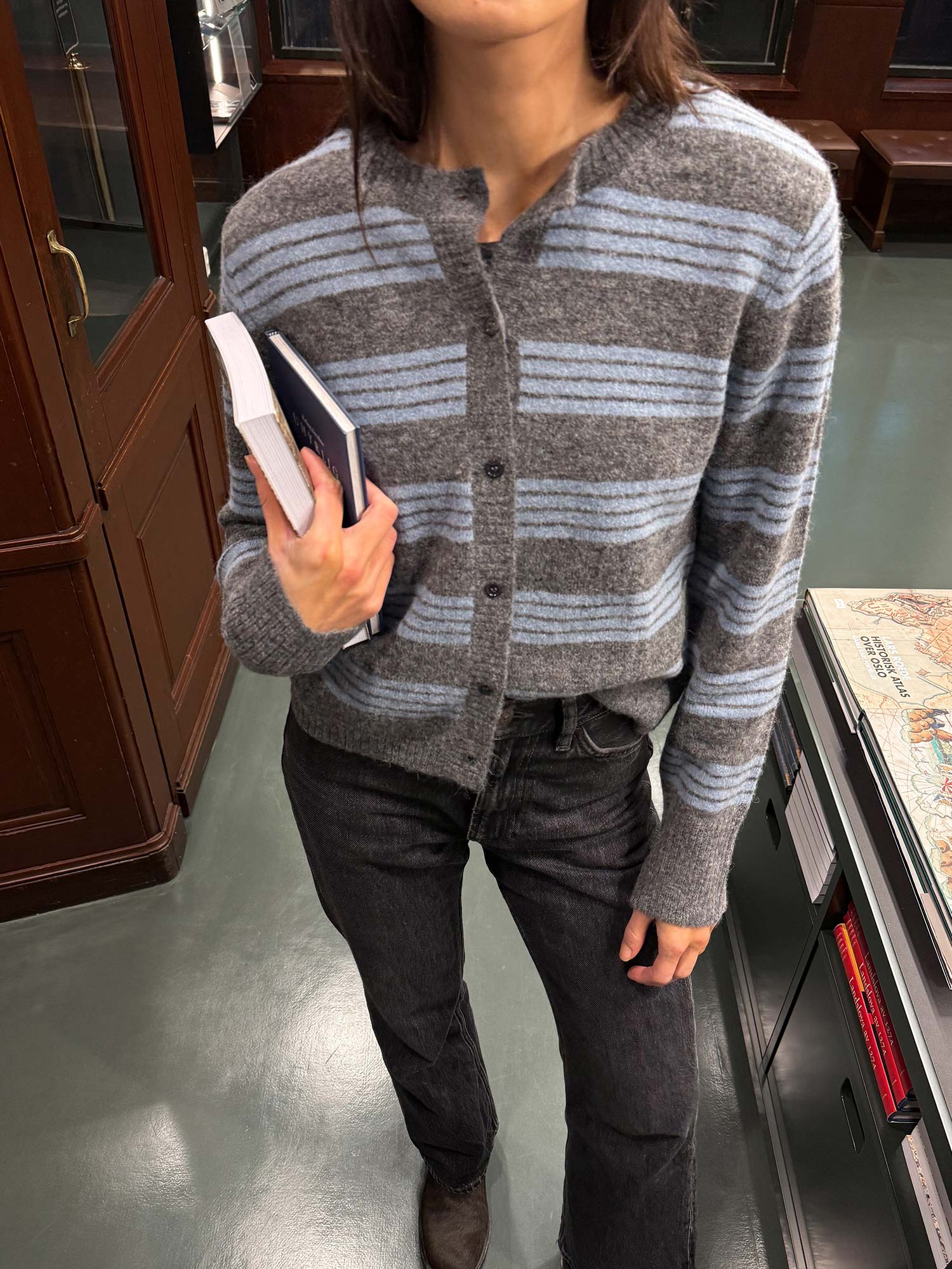 Enada ls Cardigan st - Denim Stripe