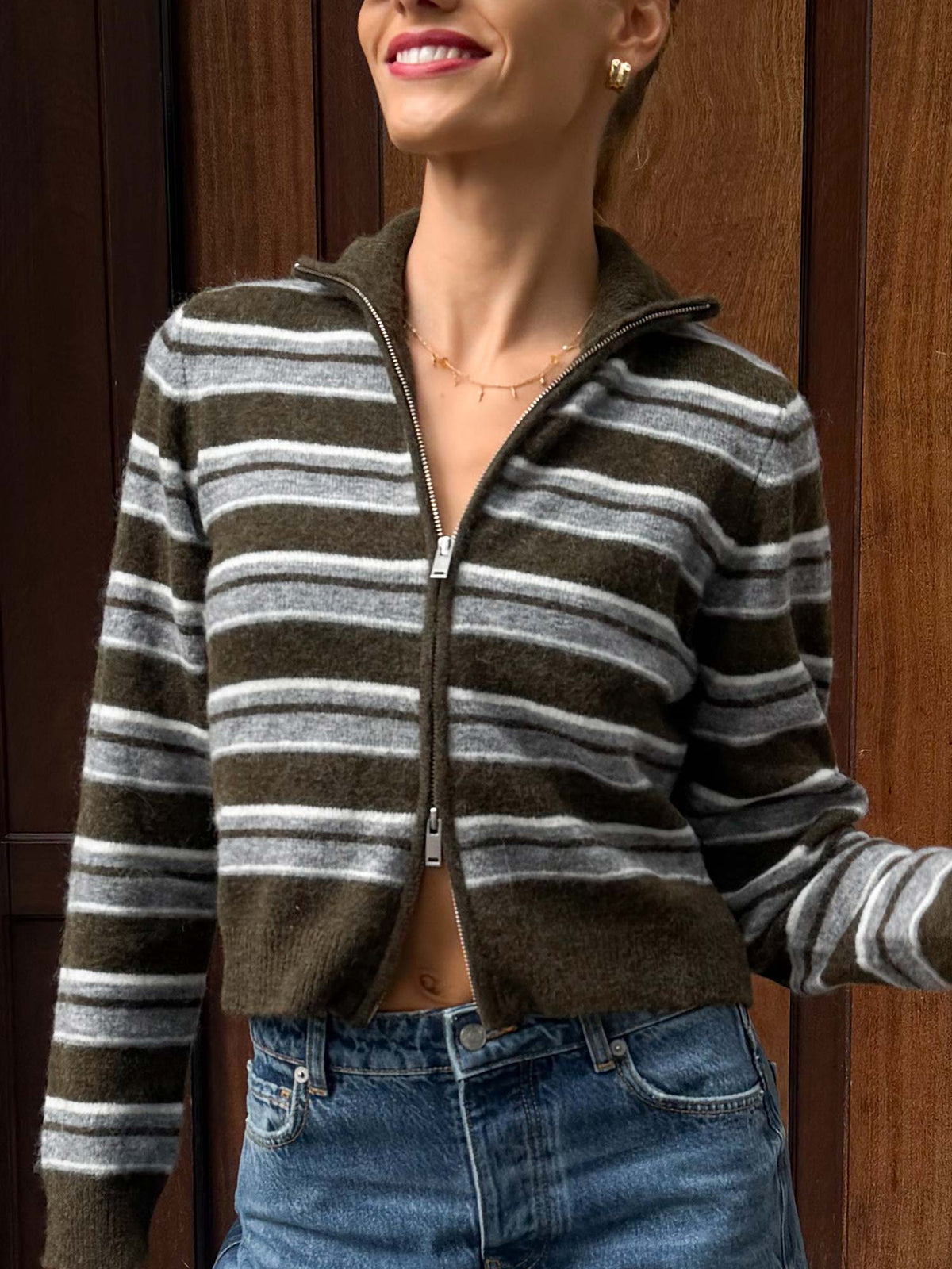 Enbessie Ls Cardigan - Olive Stripe