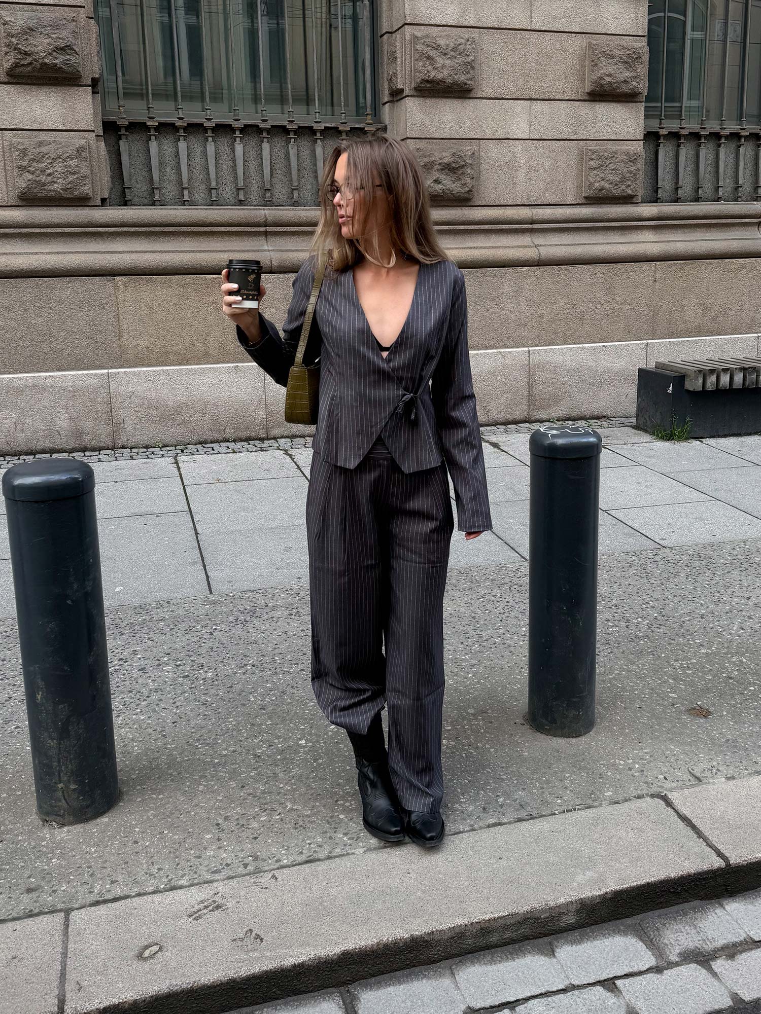 Enwilla Pants - Grey/White Pinstriped